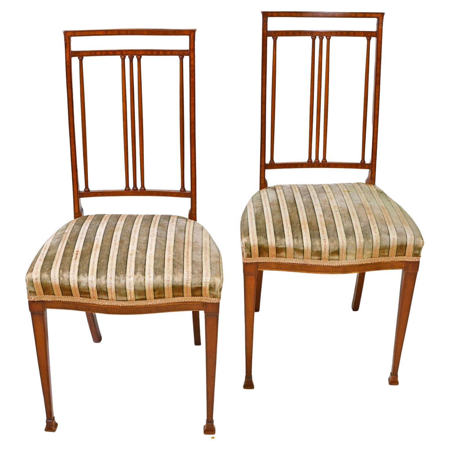 Pair of Antique English Aesthetic Movement Side Chairs with Upholstered Seats For Sale