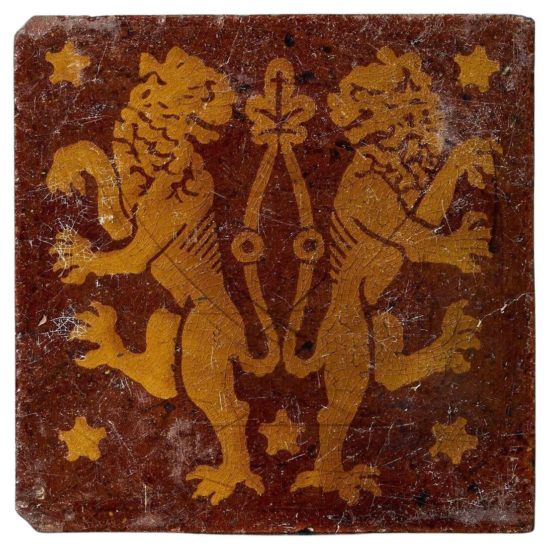 19th Century Heraldic Lion Tile by Minton