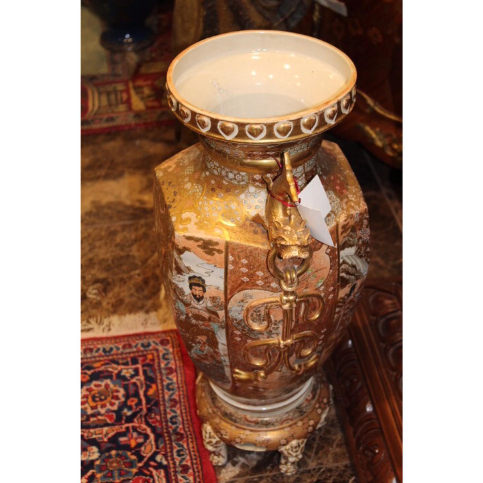 Enameled 19th Century, Hexagonal Satsuma Vase Painted in Enamels, Japan For Sale