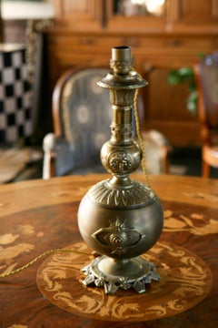 19th Century High Relief Cast Bronze Oil Lamp Converted to Electric Table Lamp
