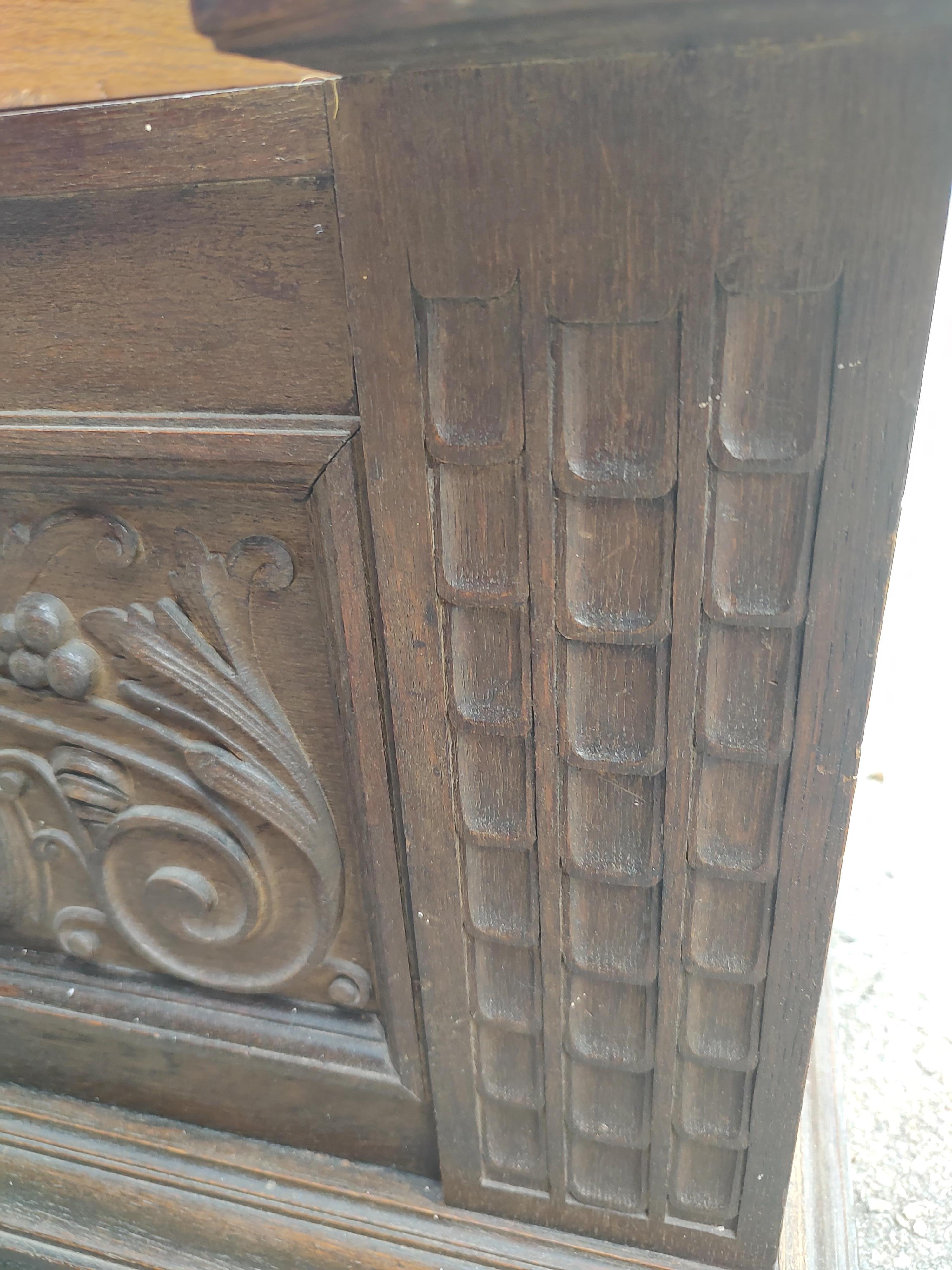 Brass 19th Century Highly Carved English Oak Bench Hall Seat w Carved Lions & Dragons For Sale
