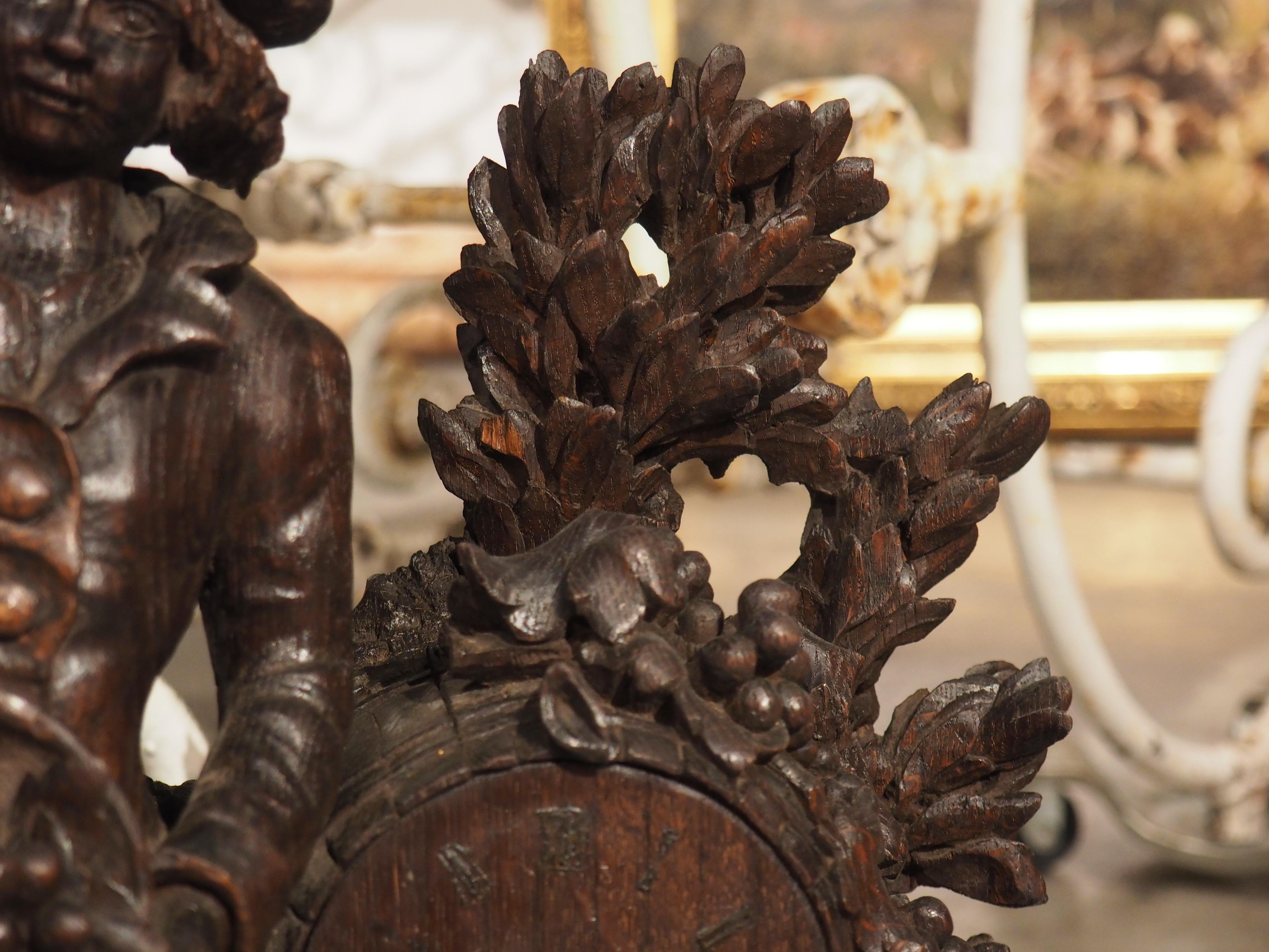 19th Century Highly Carved French Oak Sculpture of a Man Harvesting Wine Grapes For Sale 6