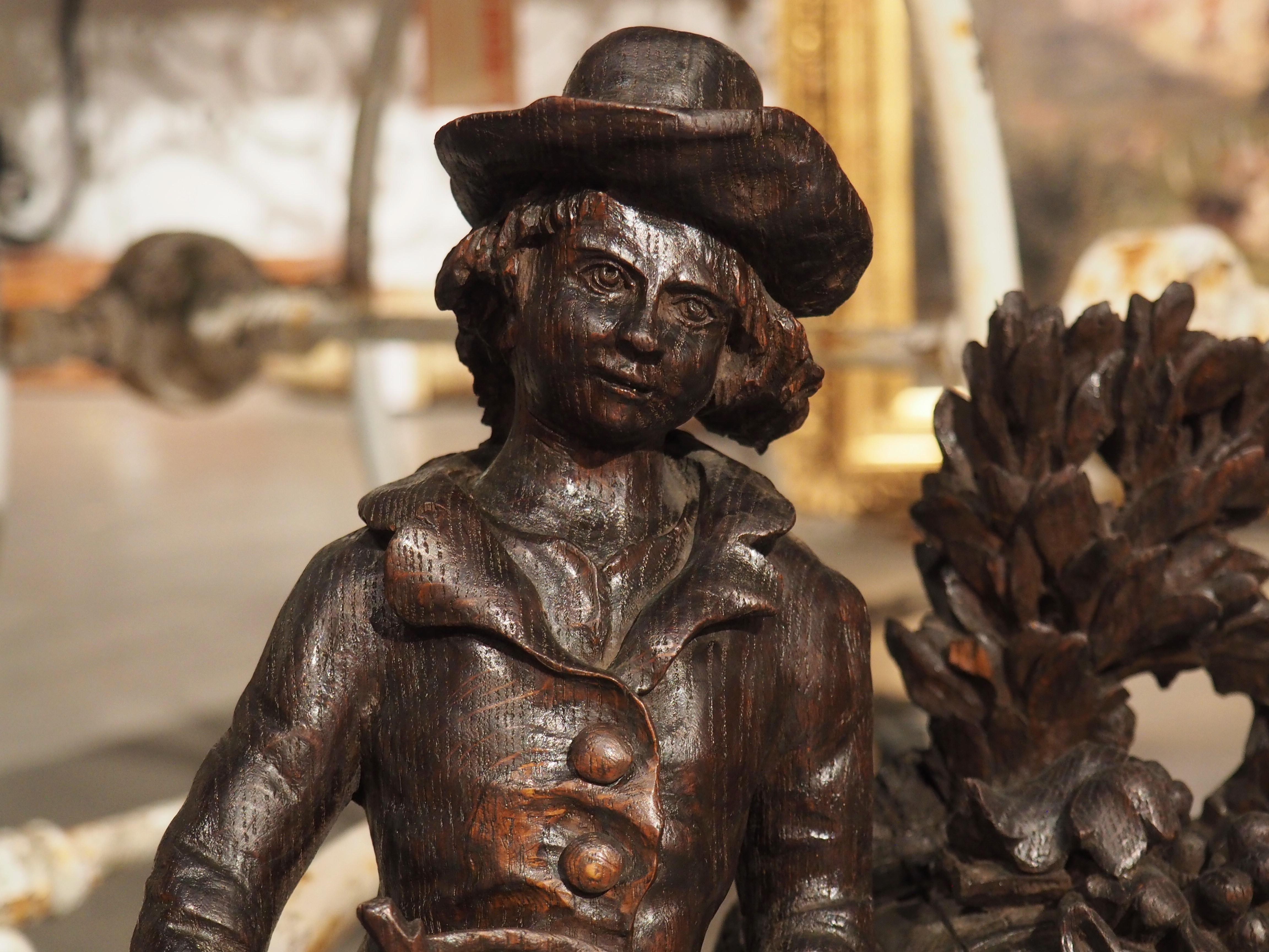 19th Century Highly Carved French Oak Sculpture of a Man Harvesting Wine Grapes For Sale 7