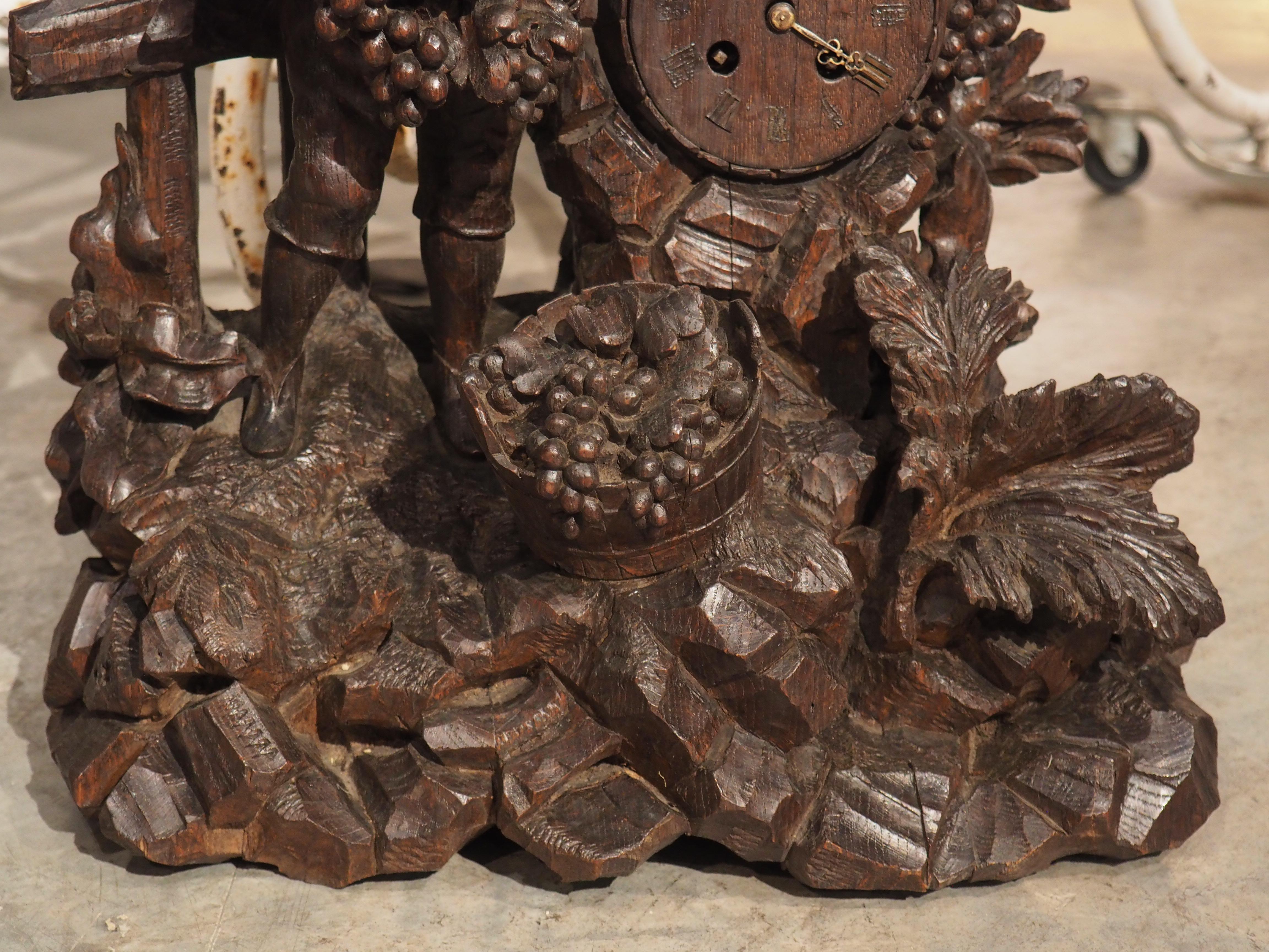 19th Century Highly Carved French Oak Sculpture of a Man Harvesting Wine Grapes For Sale 9