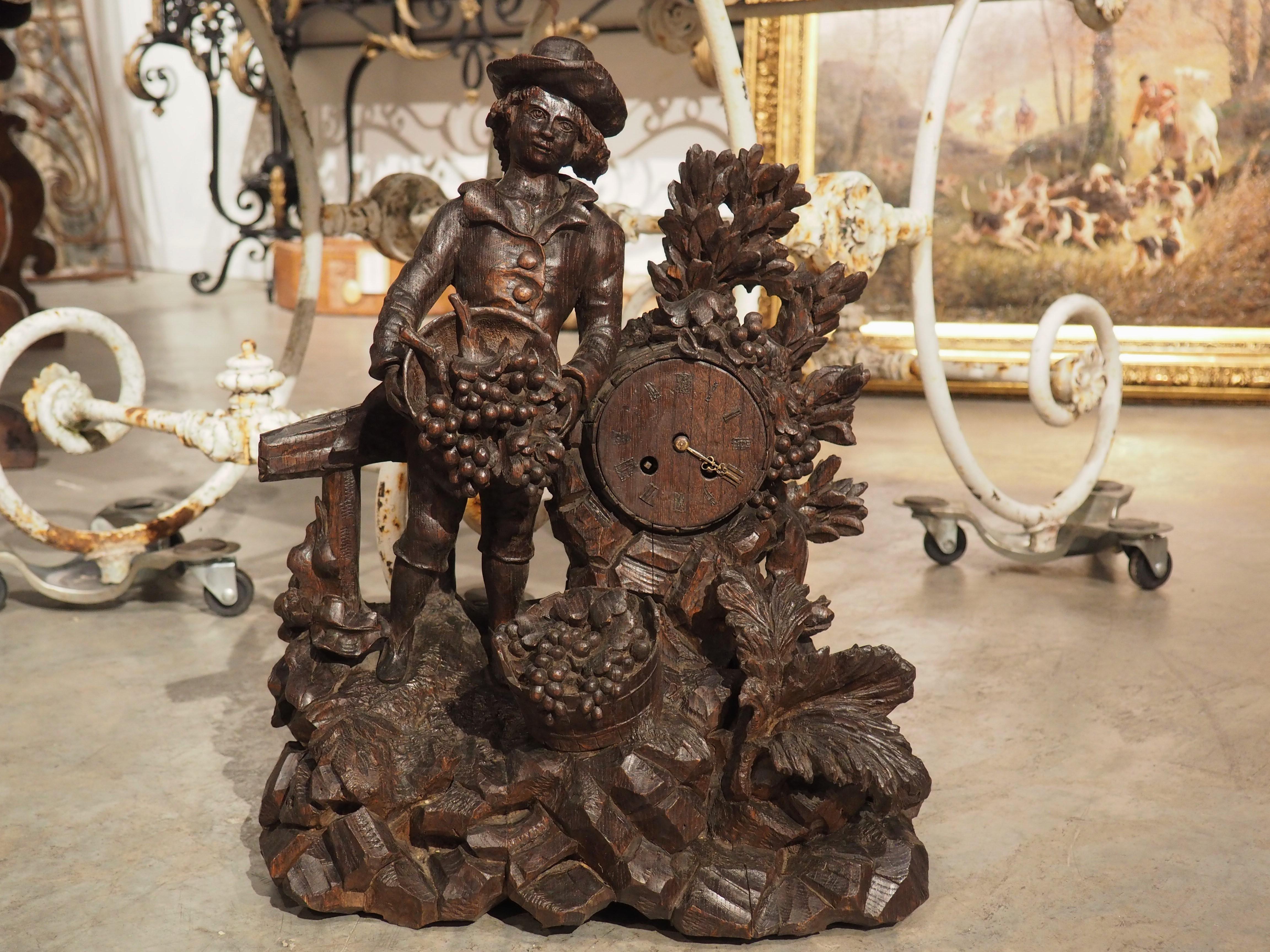 19th Century Highly Carved French Oak Sculpture of a Man Harvesting Wine Grapes For Sale 10