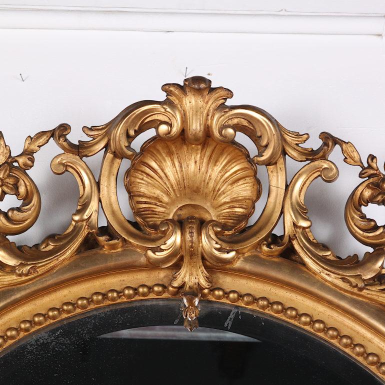 Napoleon III 19th Century Highly Carved Gilt Oval Mirror