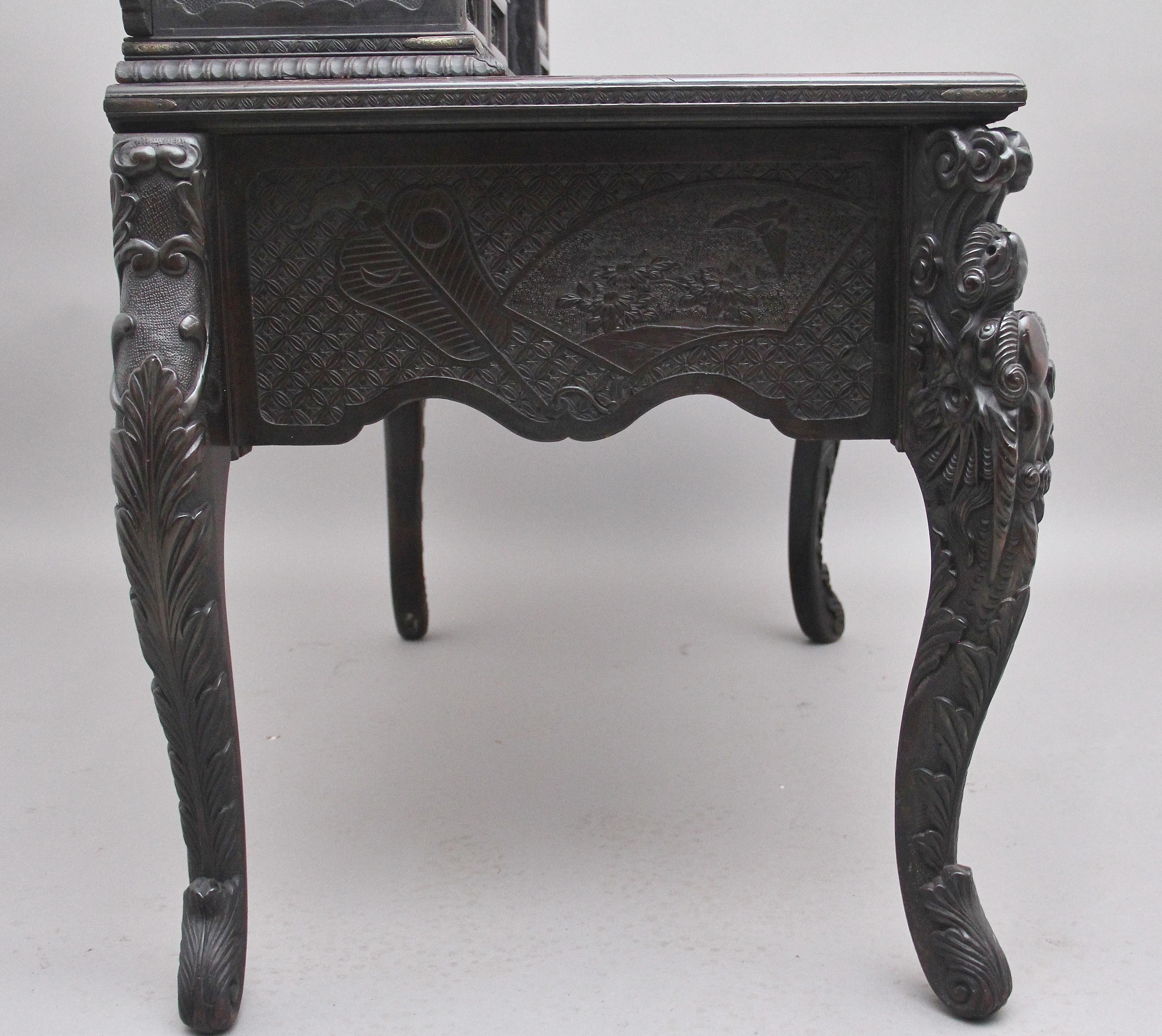 19th Century Highly Carved Japanese Desk and Chair 4