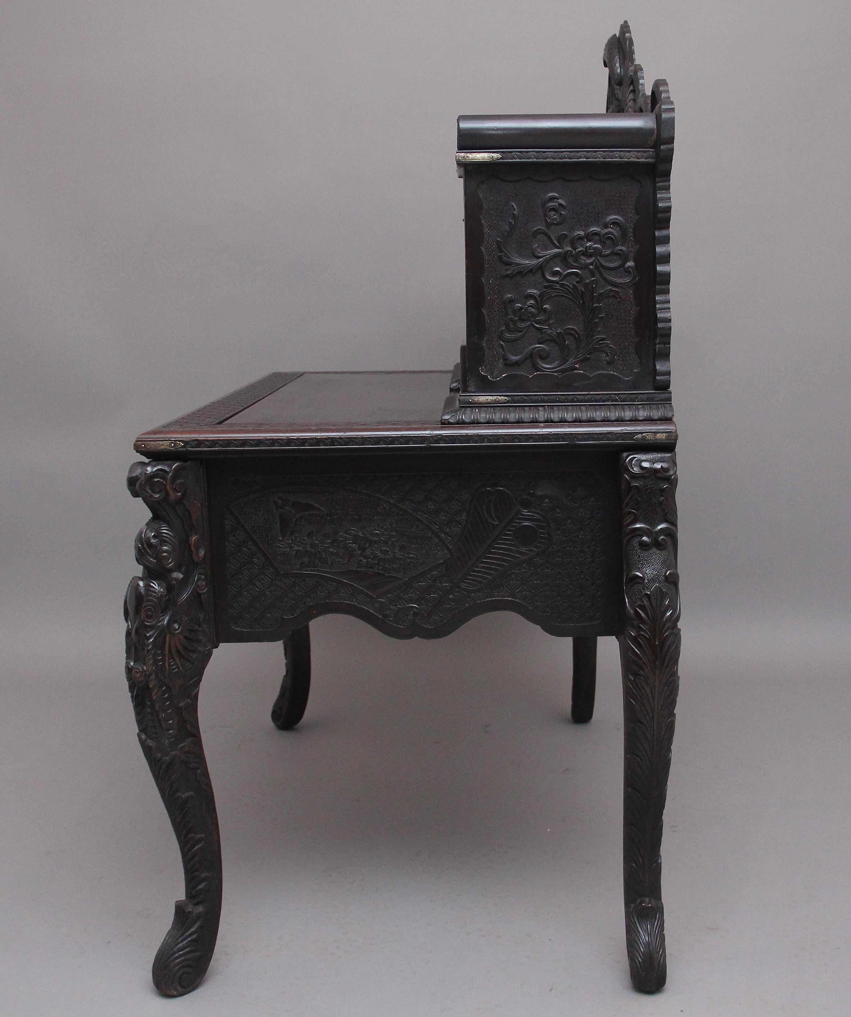 19th Century Highly Carved Japanese Desk and Chair 6