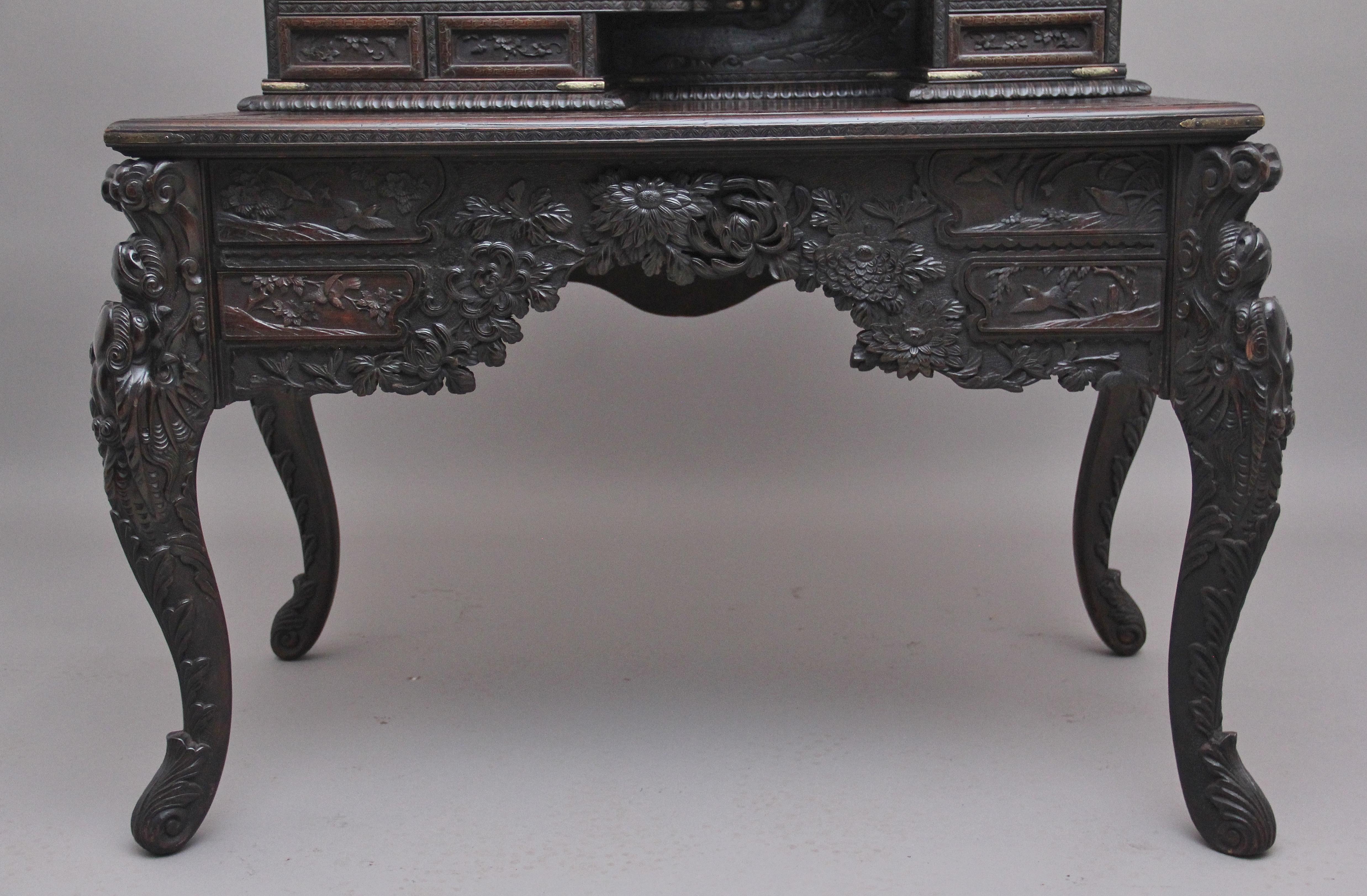 19th Century Highly Carved Japanese Desk and Chair 7