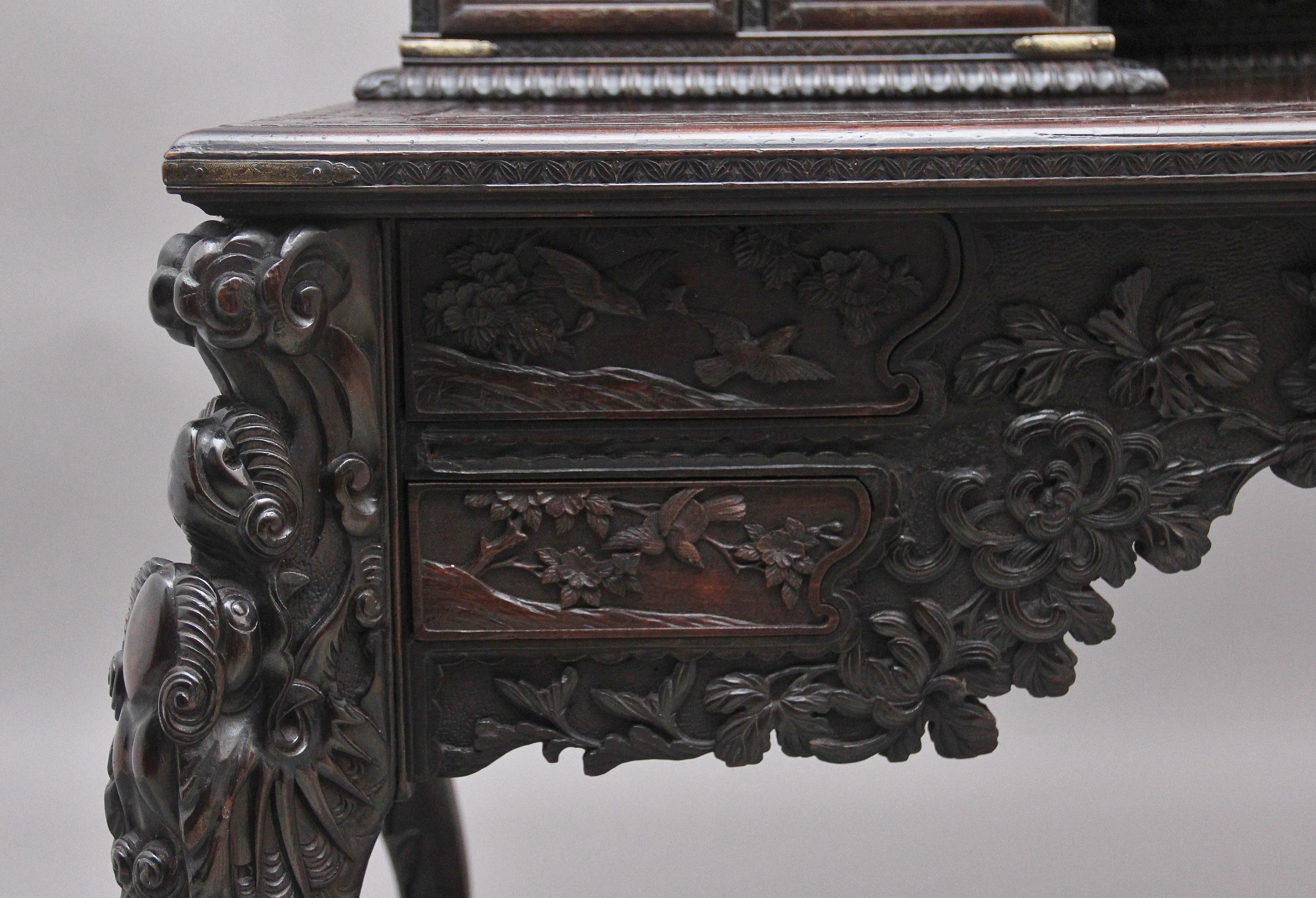 19th Century Highly Carved Japanese Desk and Chair 8