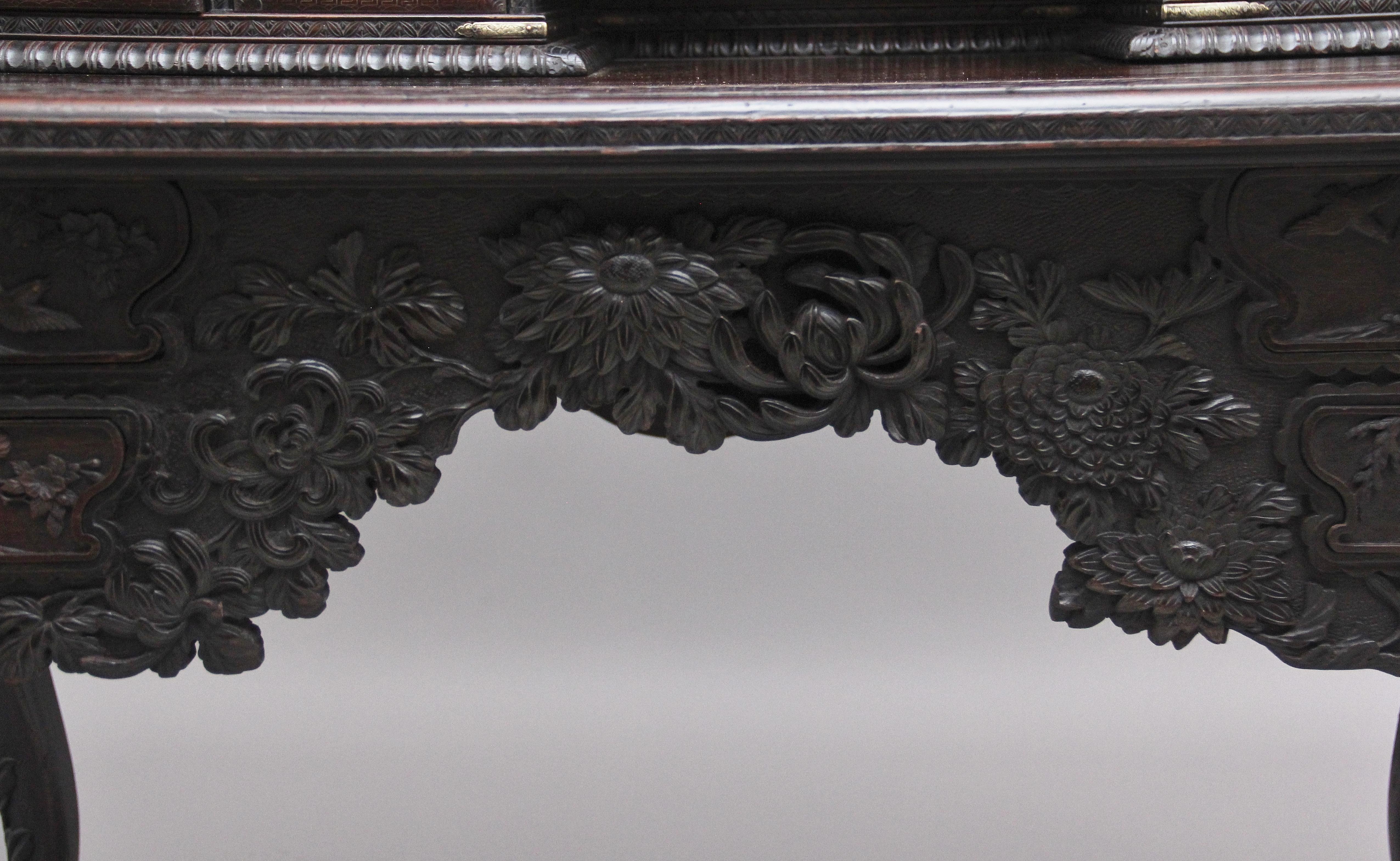 19th Century Highly Carved Japanese Desk and Chair 9