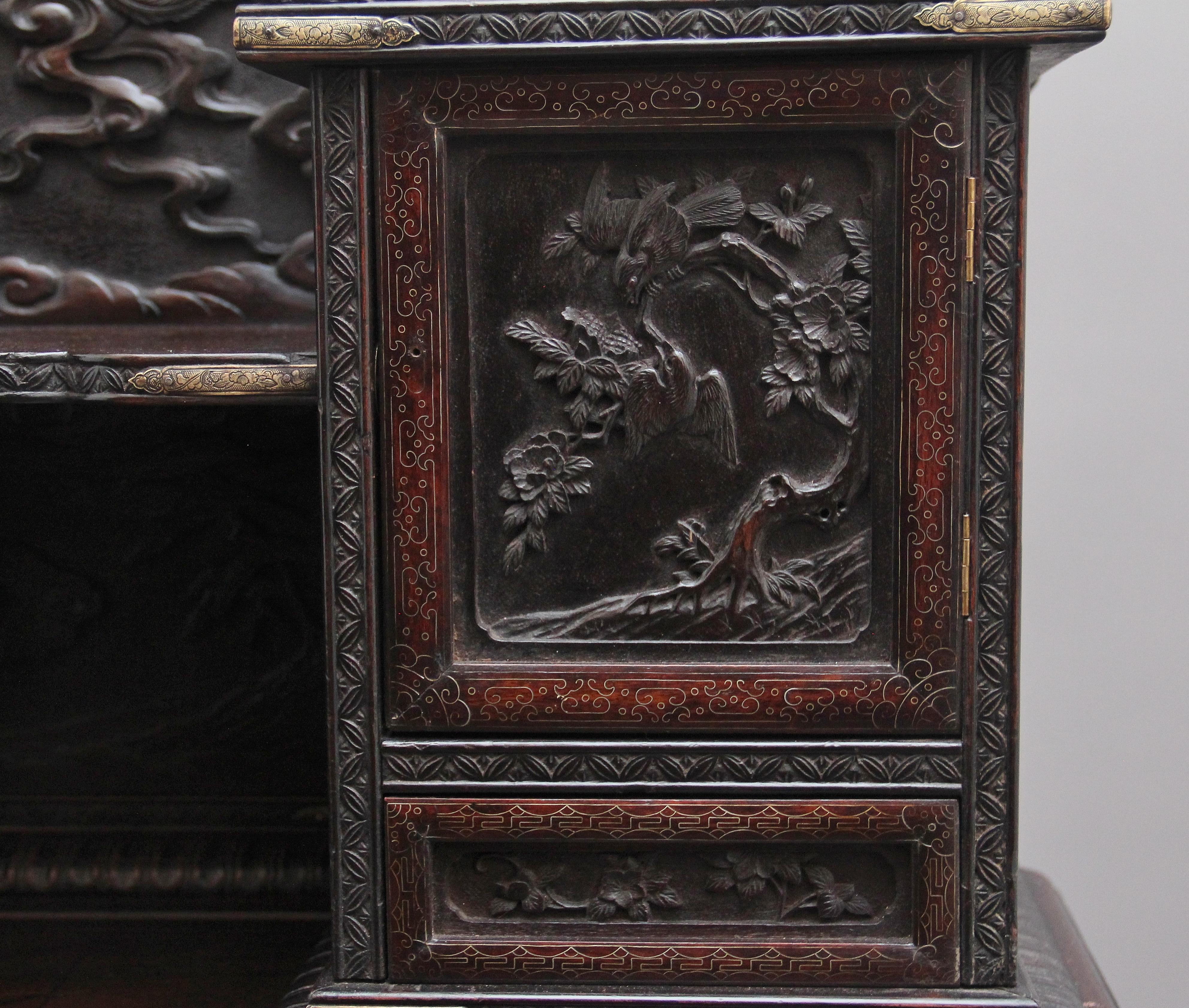 19th Century Highly Carved Japanese Desk and Chair 11