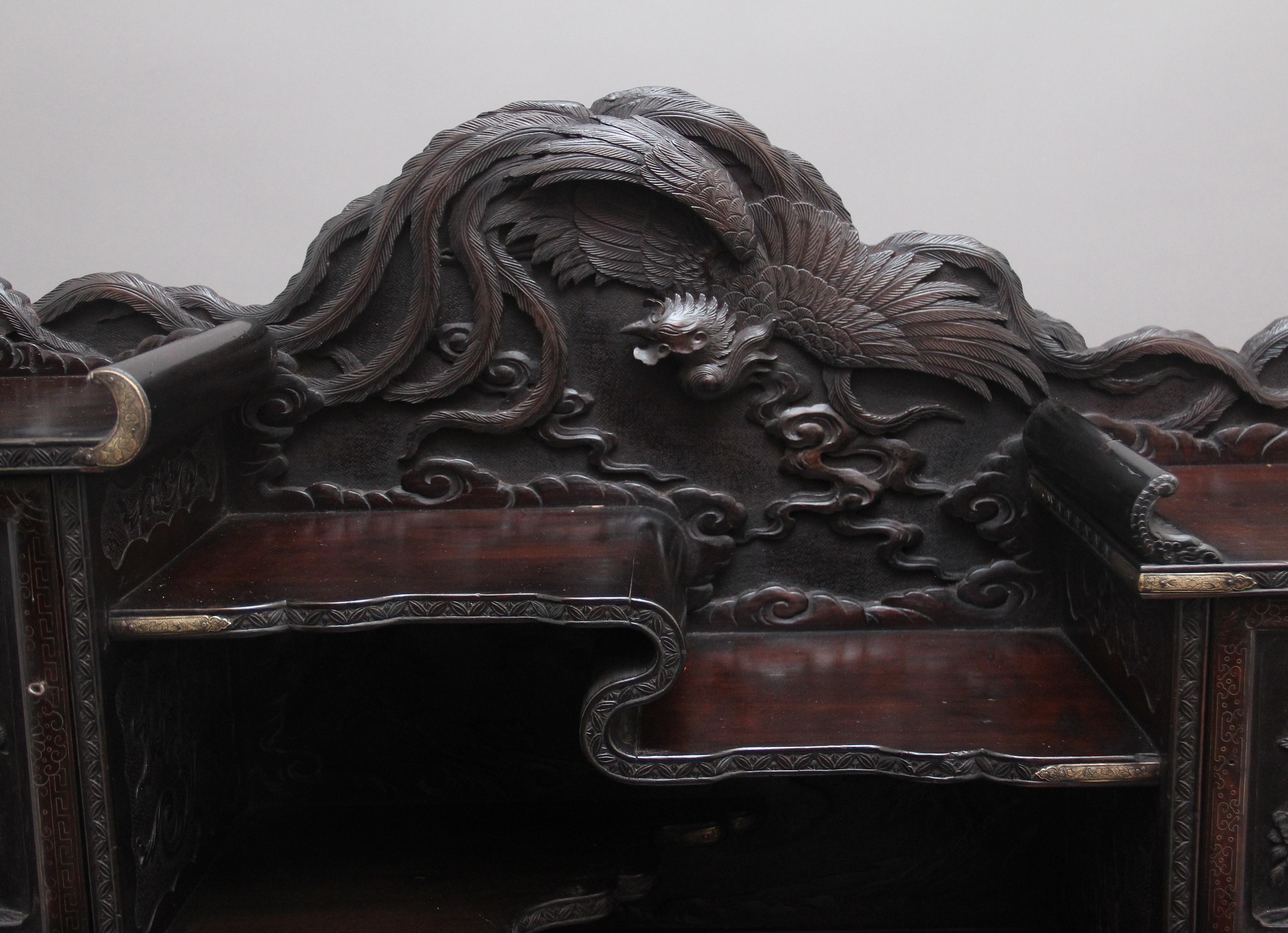 19th Century Highly Carved Japanese Desk and Chair 13