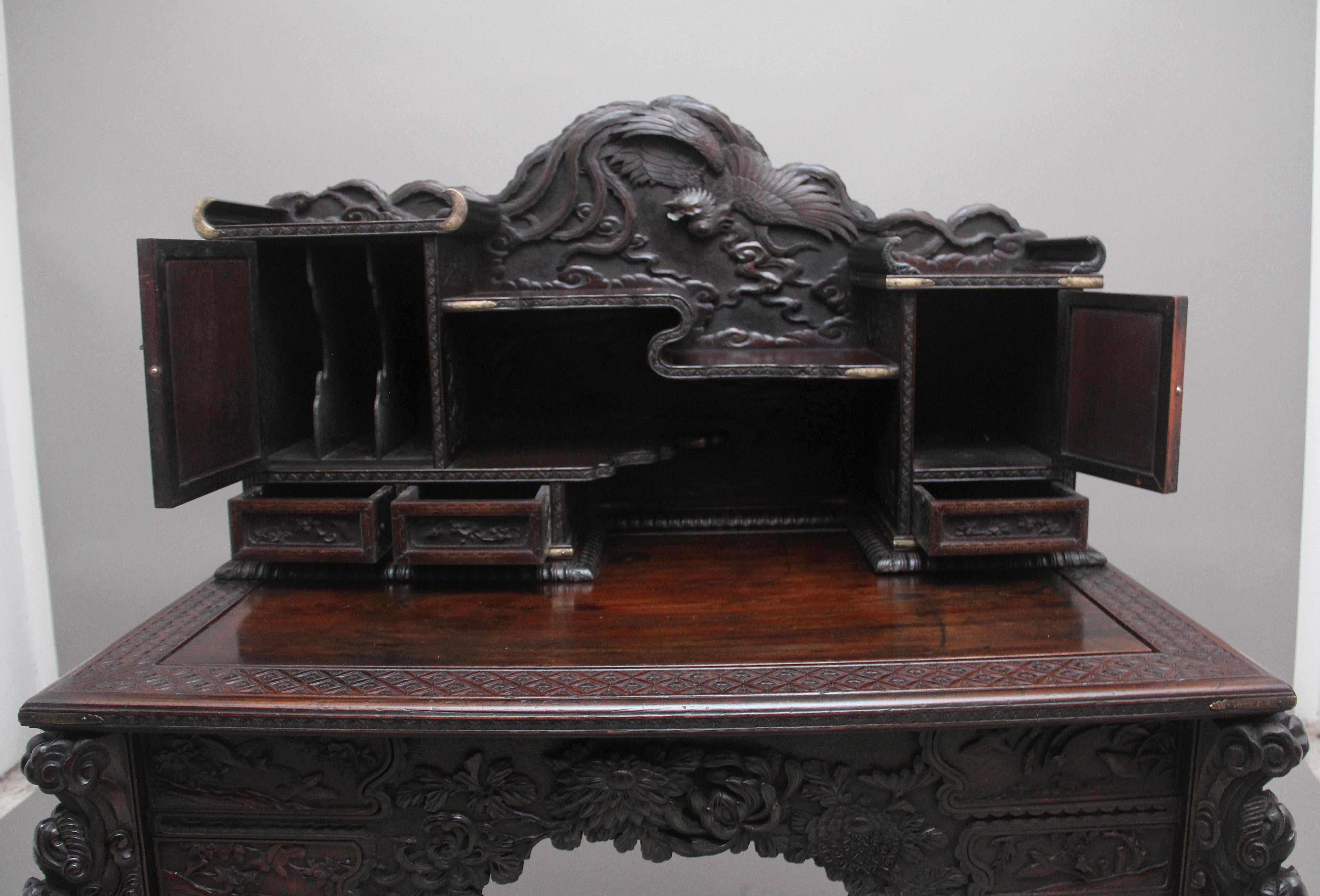 19th Century Highly Carved Japanese Desk and Chair 2