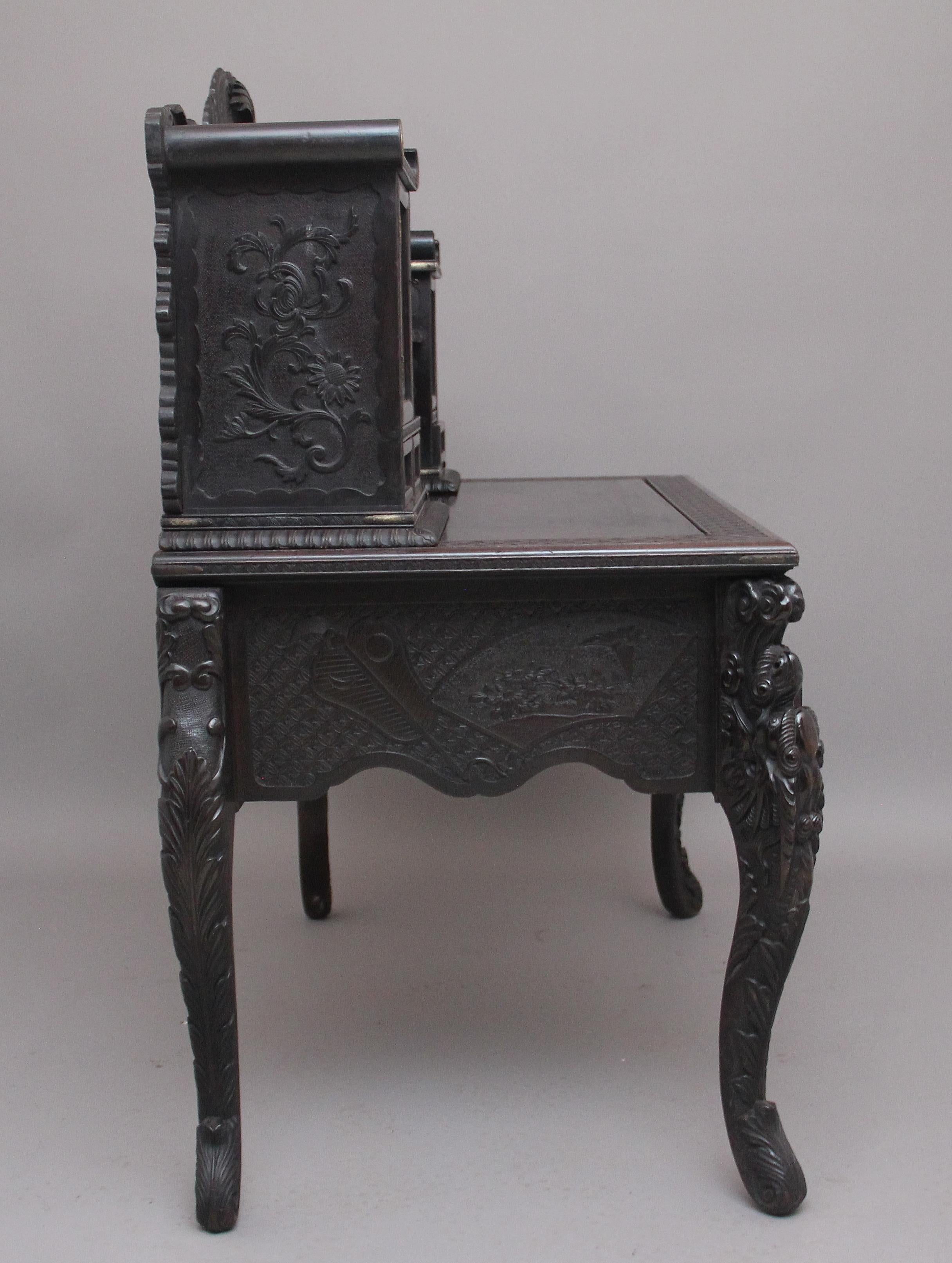 19th Century Highly Carved Japanese Desk and Chair 3