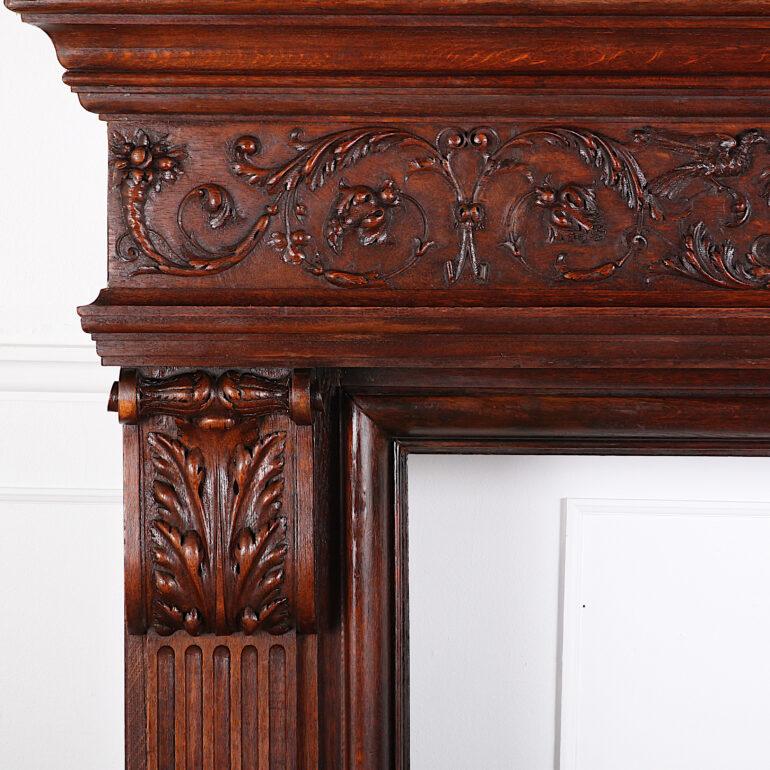 19th Century Highly Carved Oak French Renaissance Revival Mantle Fire Surround In Good Condition In Vancouver, British Columbia
