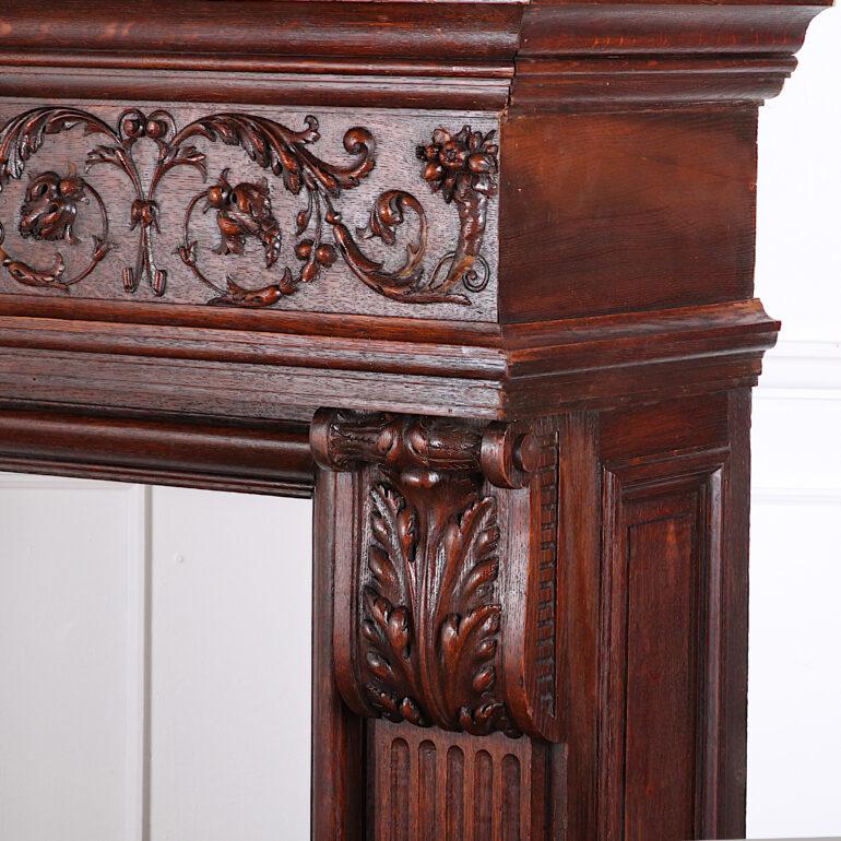 19th Century Highly Carved Oak French Renaissance Revival Mantle Fire Surround 1