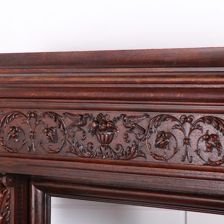 19th Century Highly Carved Oak French Renaissance Revival Mantle Fire Surround 2