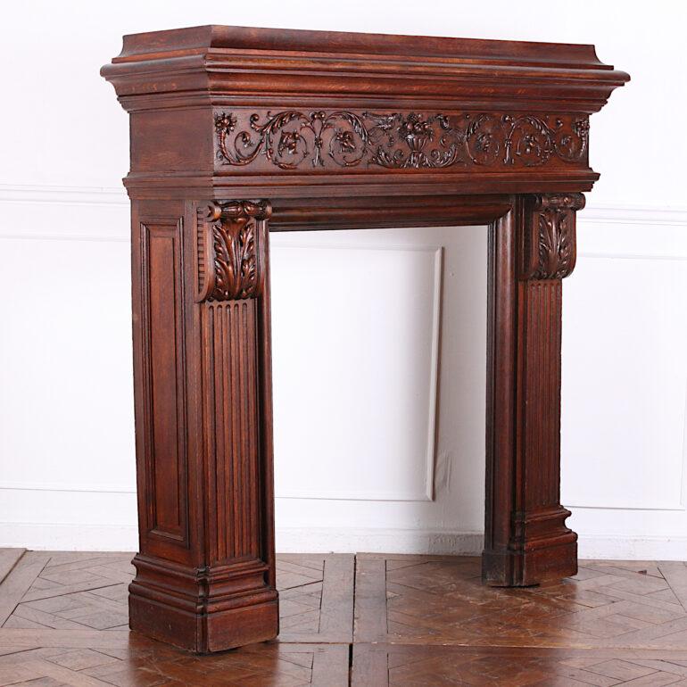 19th Century Highly Carved Oak French Renaissance Revival Mantle Fire Surround 3