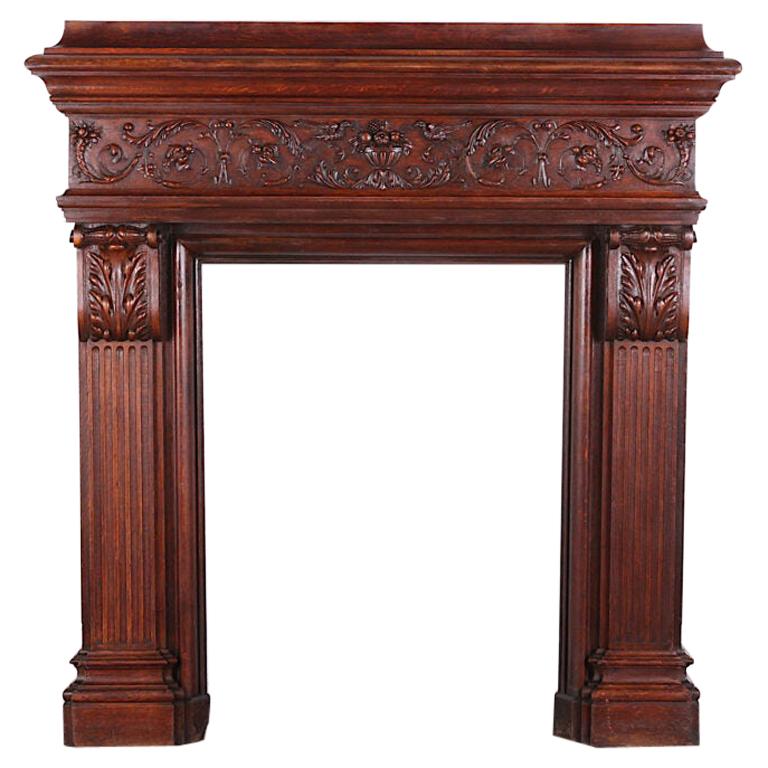 19th Century Highly Carved Oak French Renaissance Revival Mantle Fire Surround