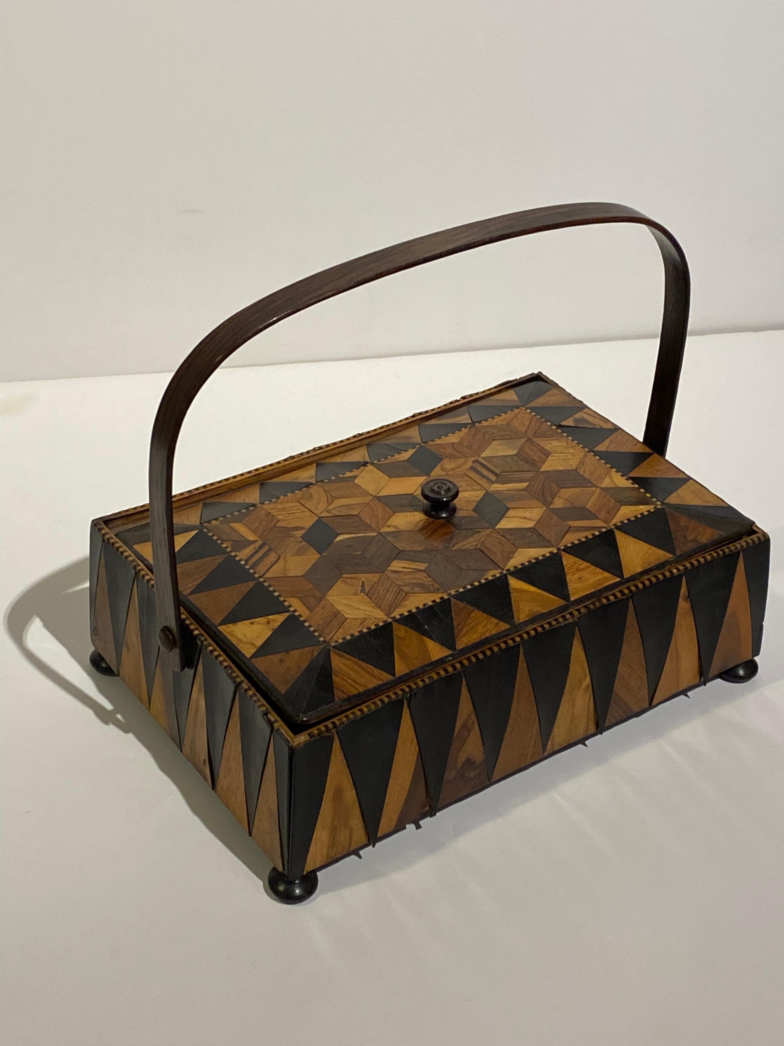 English 19th Century Highly Decorative Walnut Trunbridge Parquetry Box from England For Sale