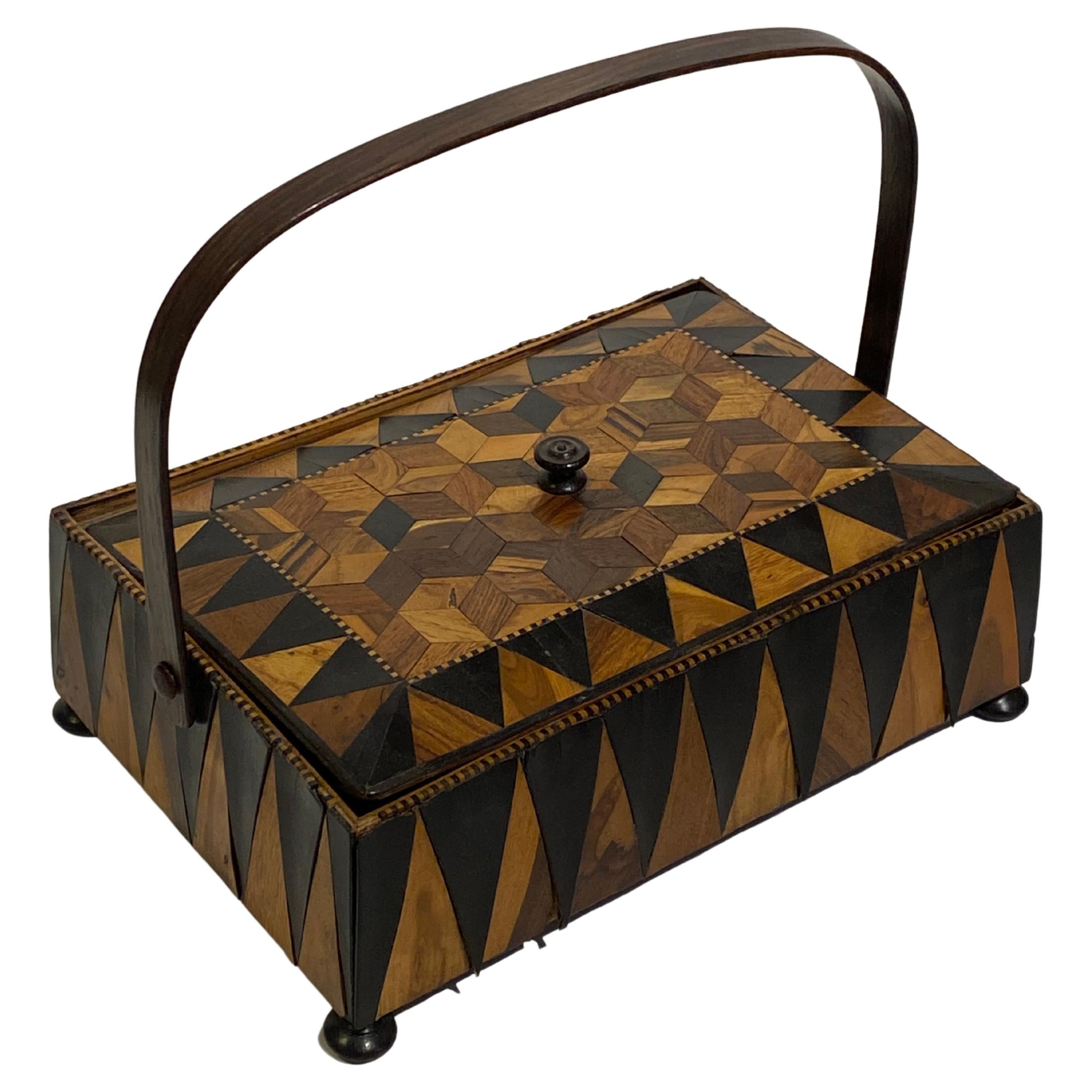 19th Century Highly Decorative Walnut Trunbridge Parquetry Box from England For Sale