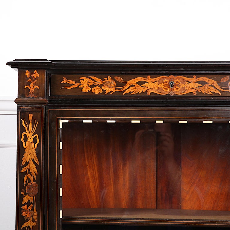 Victorian 19th Century Highly Inlaid Ebonized Italian Cabinet For Sale