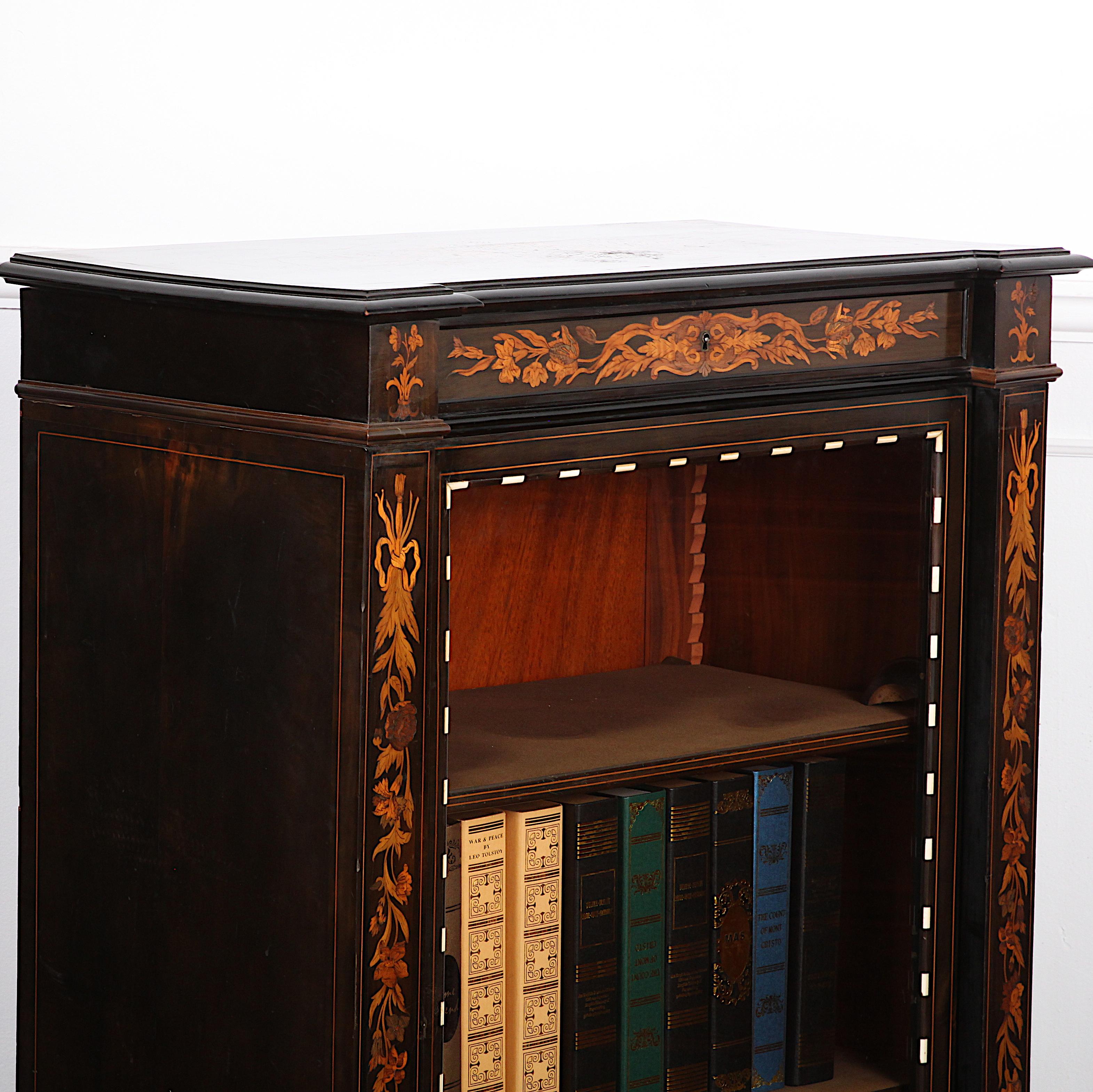 Ebony 19th Century Highly Inlaid Ebonized Italian Cabinet