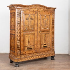 19th Century Highly Inlaid Marquetry 2 Door Armoire