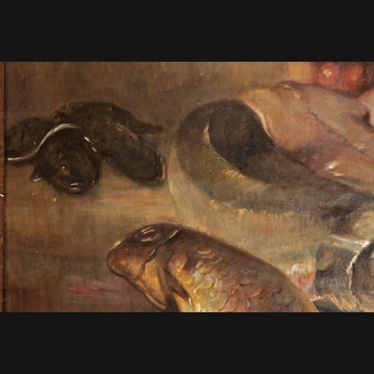 Pittura ad olio dello storicismo del XIX secolo Motivi di pesce In condizioni buone in vendita a Berlin, DE