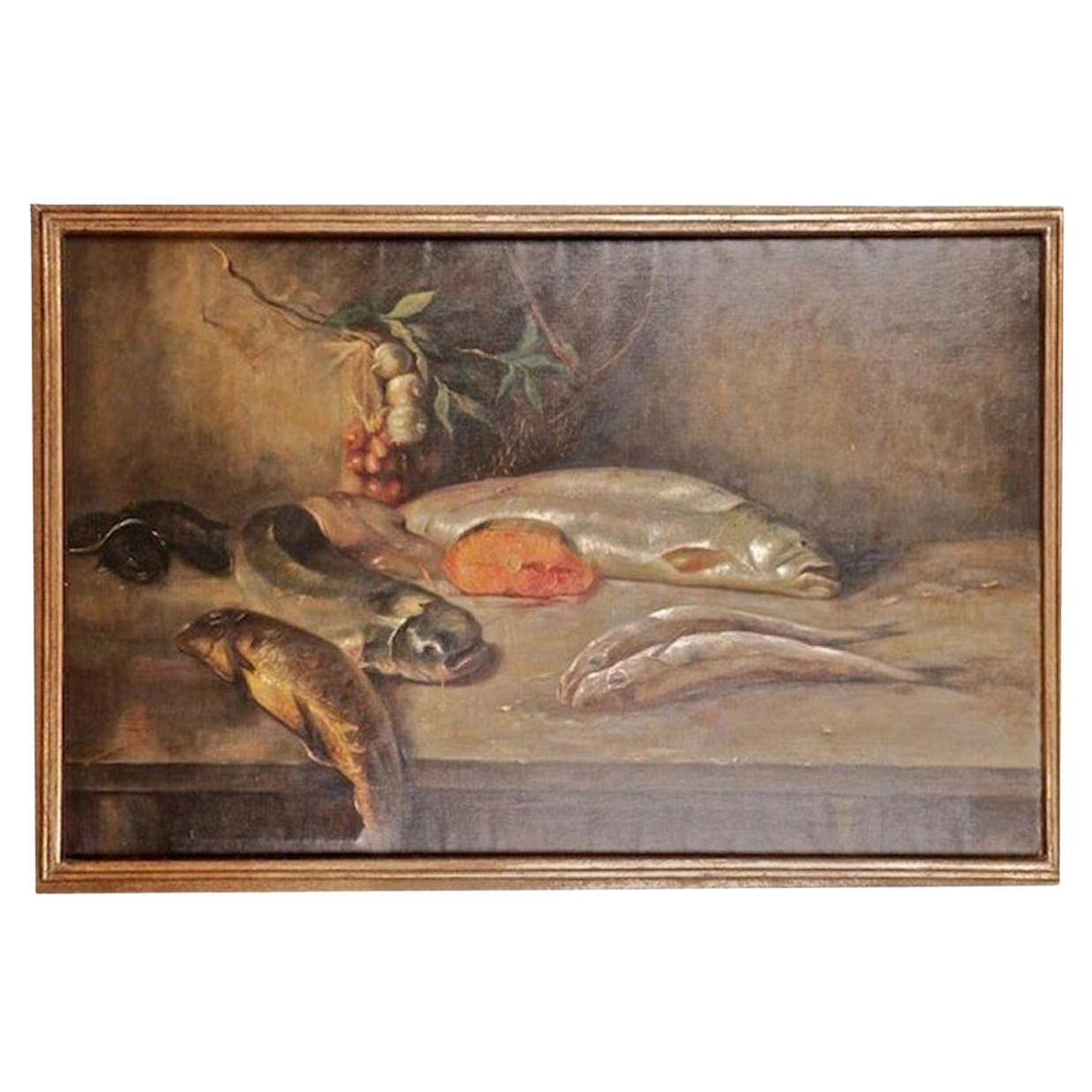 Pittura ad olio dello storicismo del XIX secolo Motivi di pesce