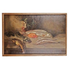 Pittura ad olio dello storicismo del XIX secolo Motivi di pesce