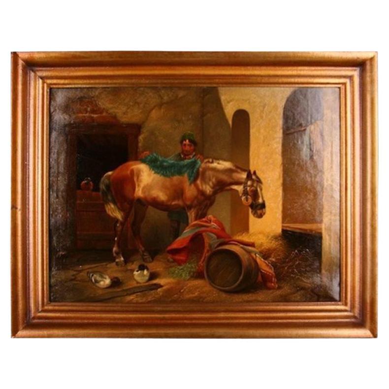 Pittura su tela in stile storicismo del XIX secolo di E. Muellers