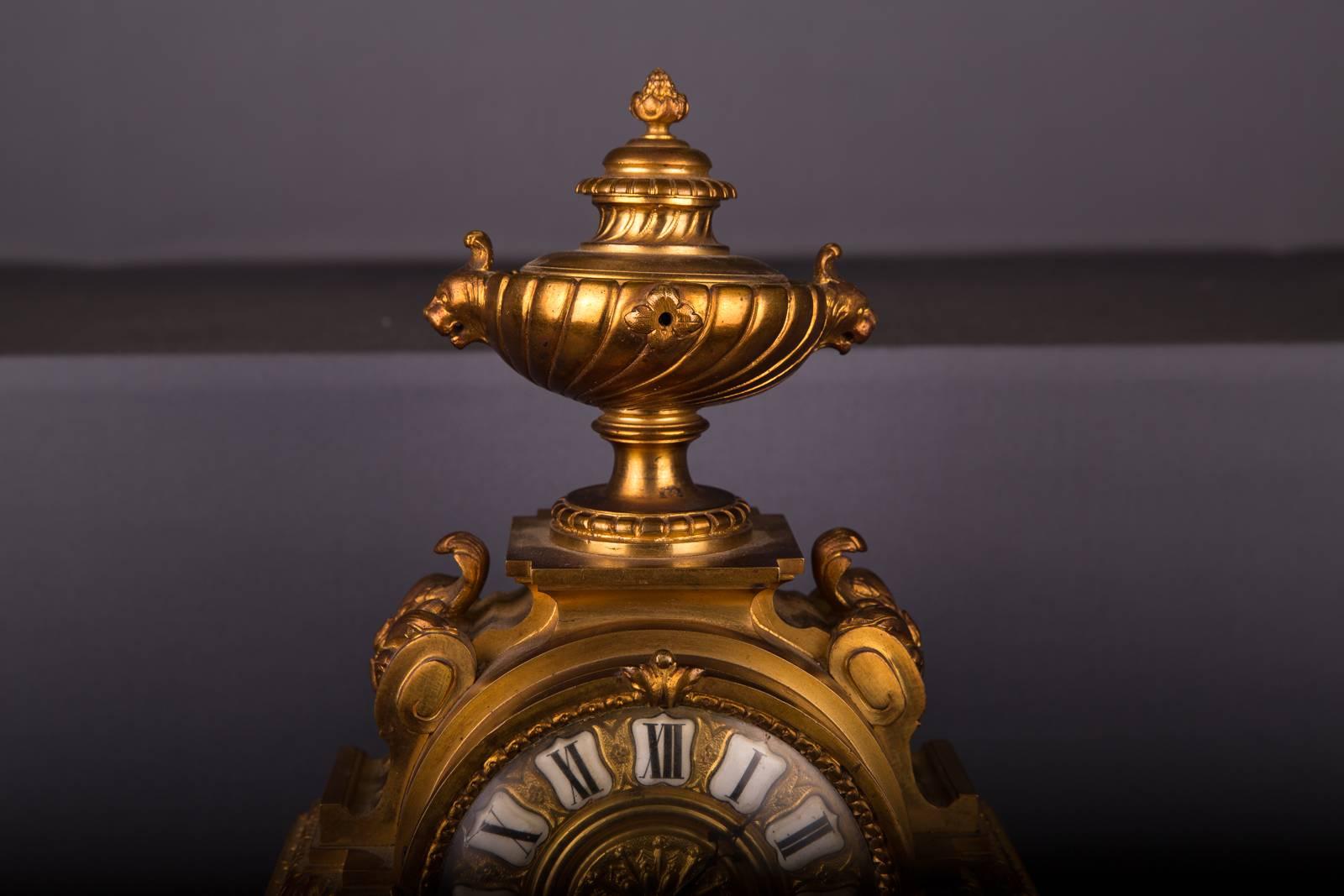 Gilt 19th Century Historism Antique Chimney Clock Pendule For Sale