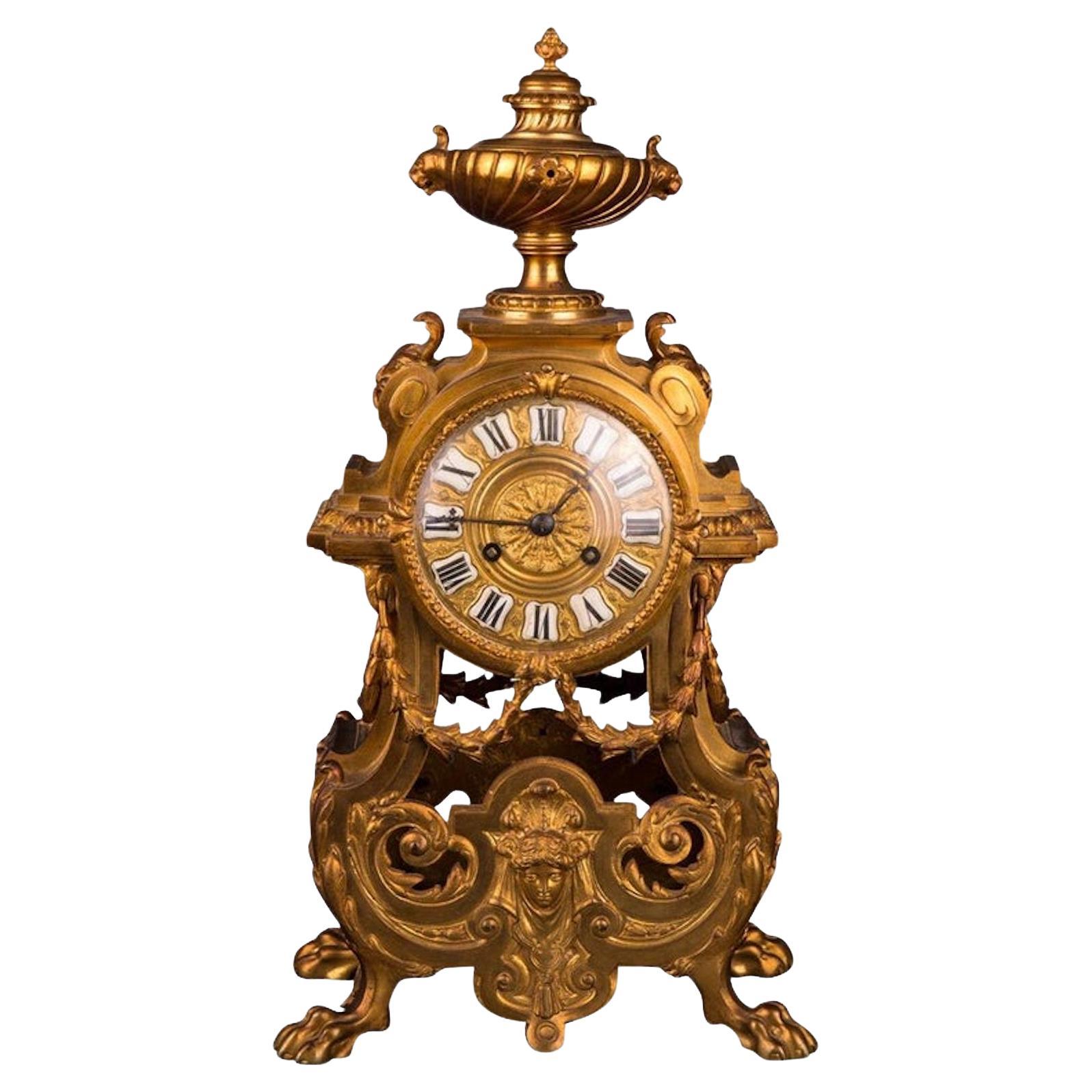 19th Century Historism Antique Chimney Clock Pendule
