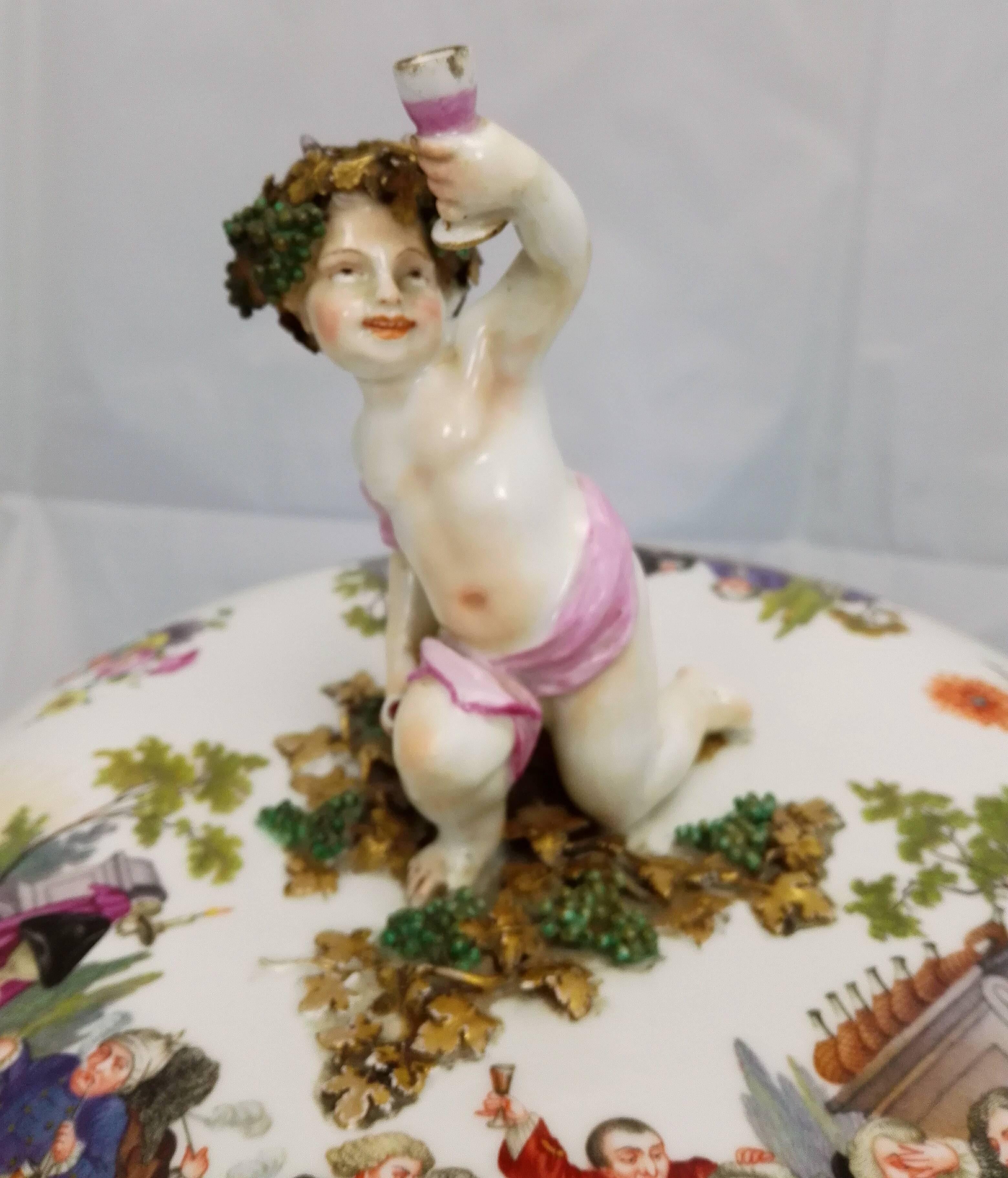 19th Century Historismus Painting Meissen Lid Punsch Hardpaste Porcelain Bowl For Sale 7