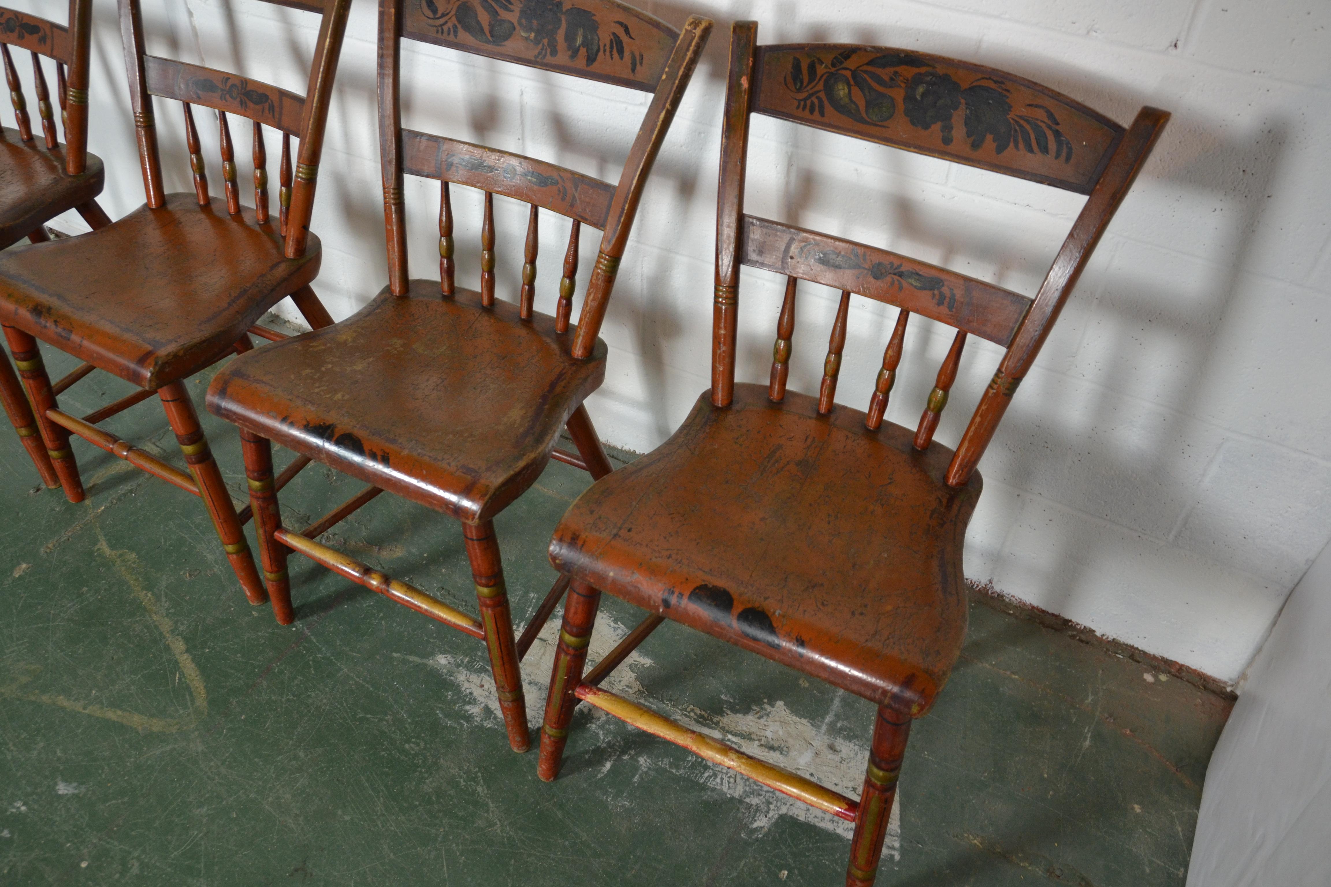 1820 American hand painted set of four Hitchcock chairs.