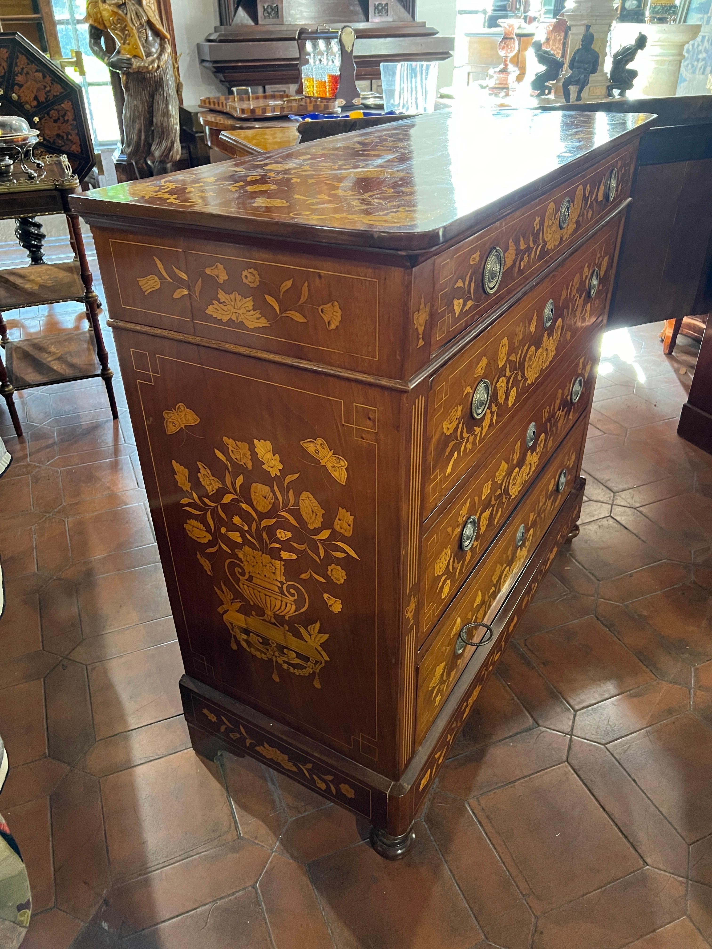 Inlay 19th Century Holland Charles X Mahogany Inlaid Chest of Drawers 1820s For Sale