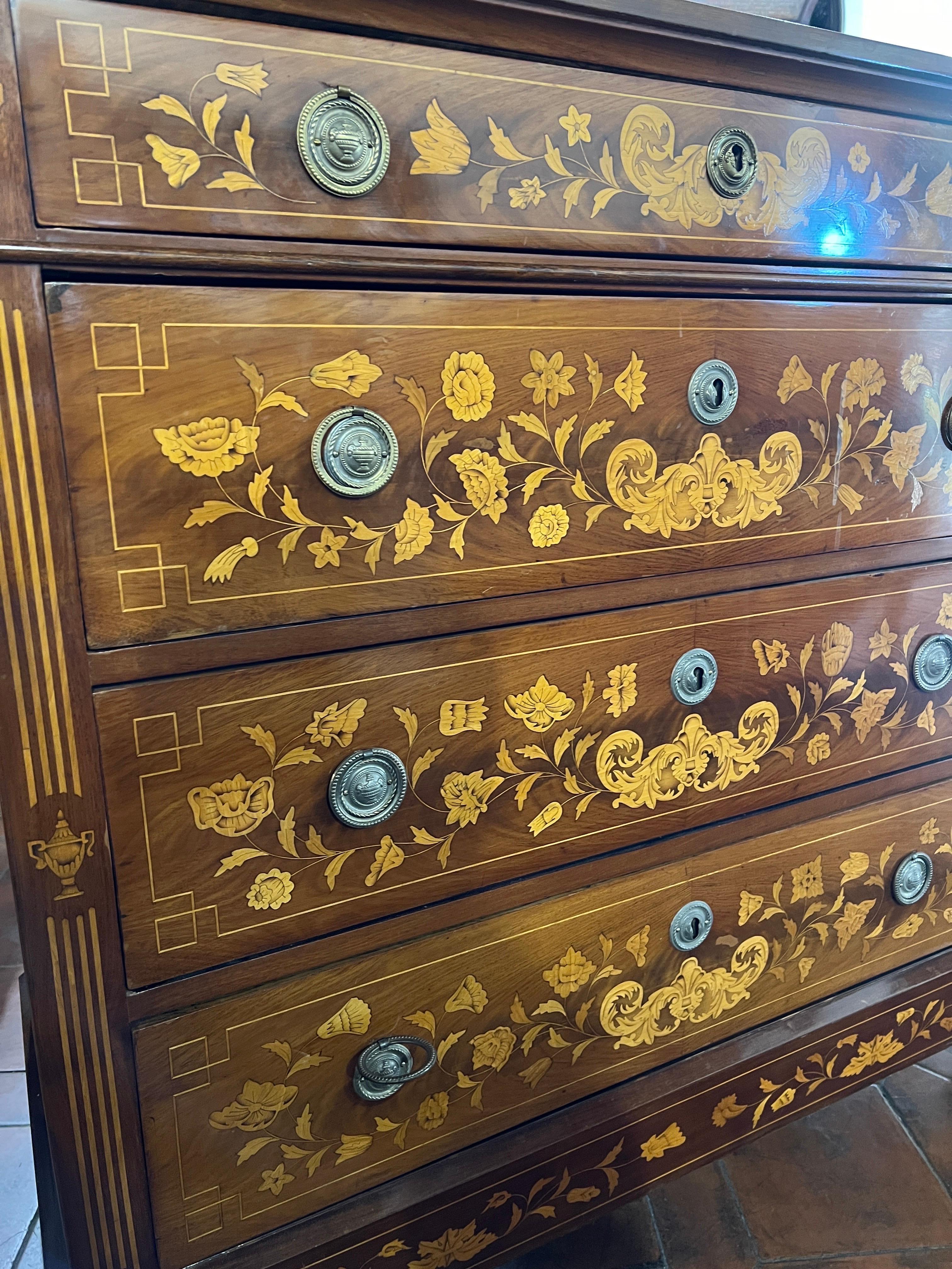 Early 19th Century 19th Century Holland Charles X Mahogany Inlaid Chest of Drawers 1820s For Sale