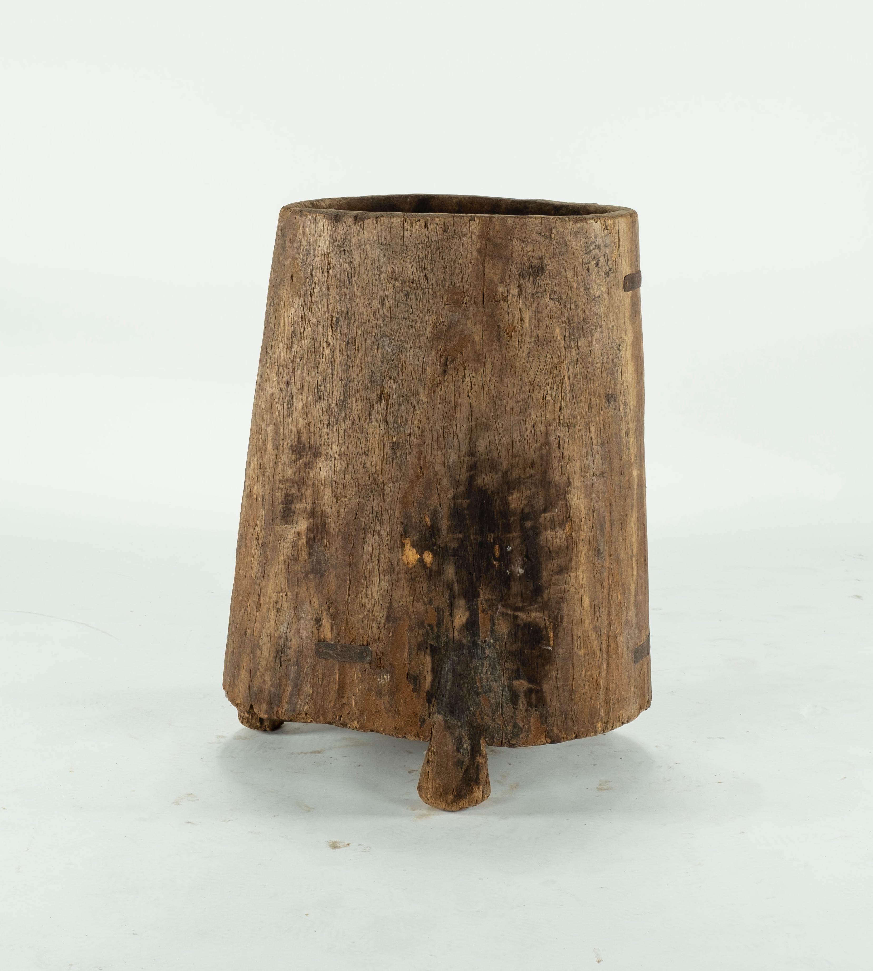 19th century hollowed teak container. Can be used to store firewood or as a planter.