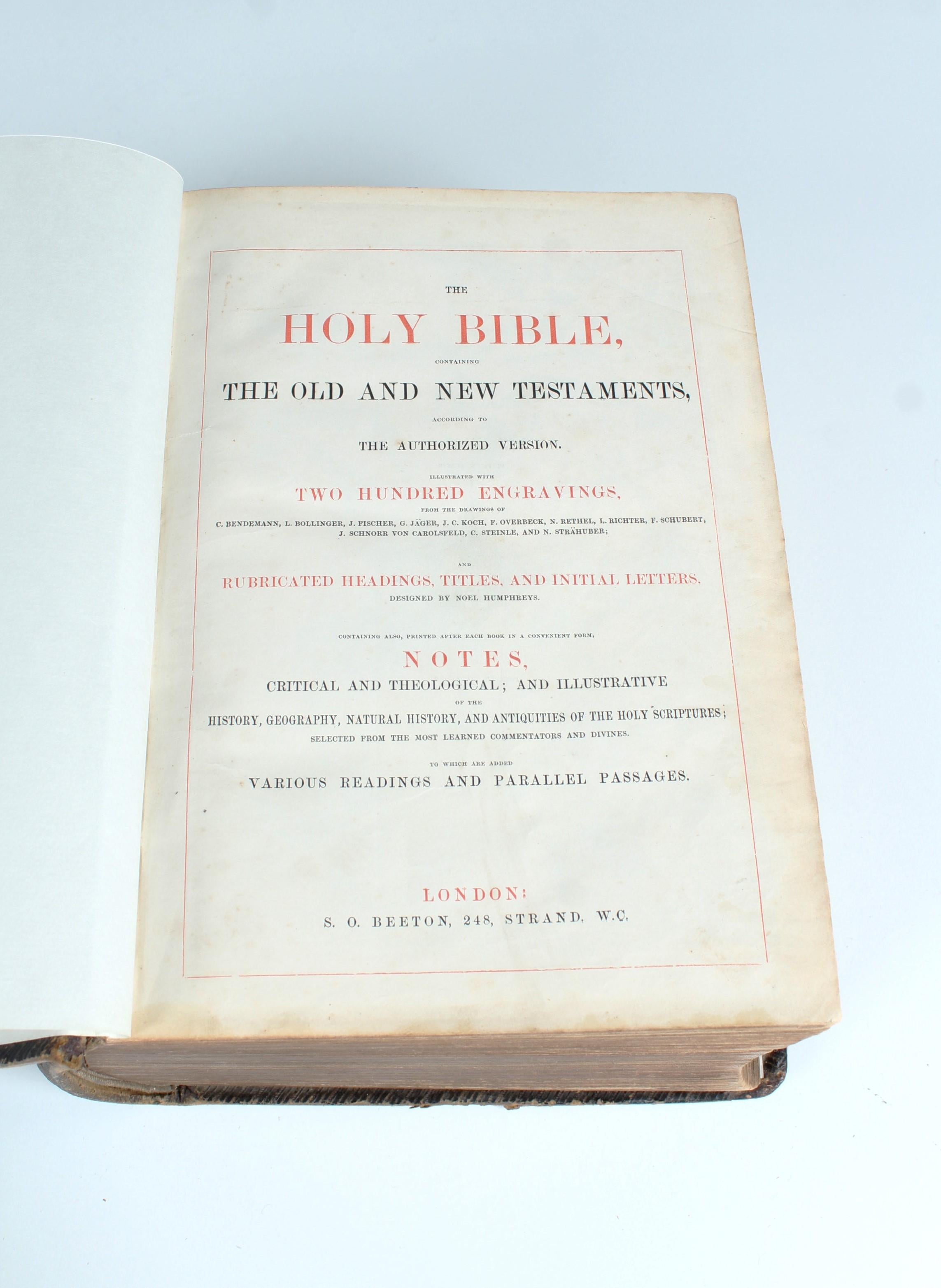 Bible du 19e siècle avec gravures en cuivre, reliure en cuir, vers 1870 1