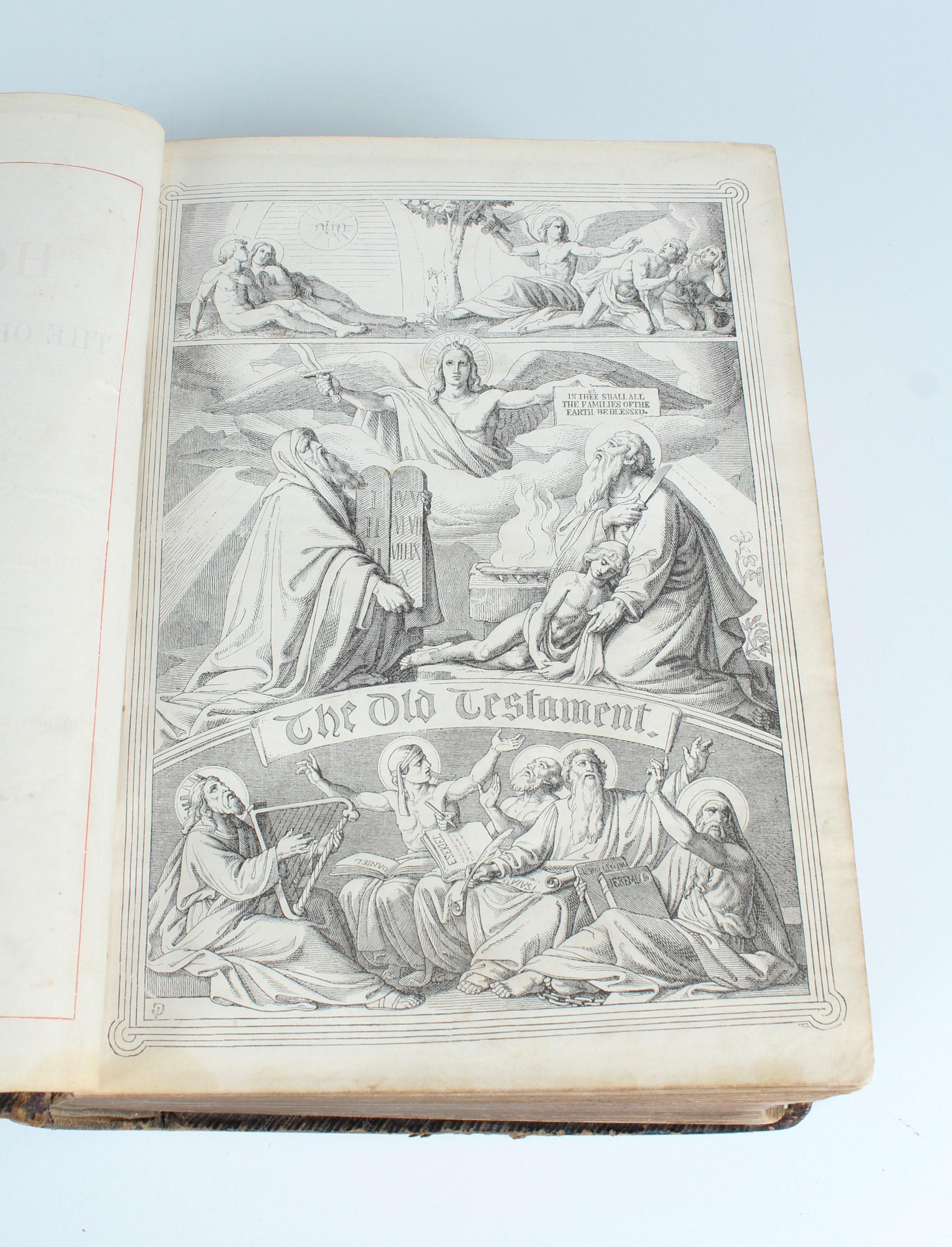 Bible du 19e siècle avec gravures en cuivre, reliure en cuir, vers 1870 3