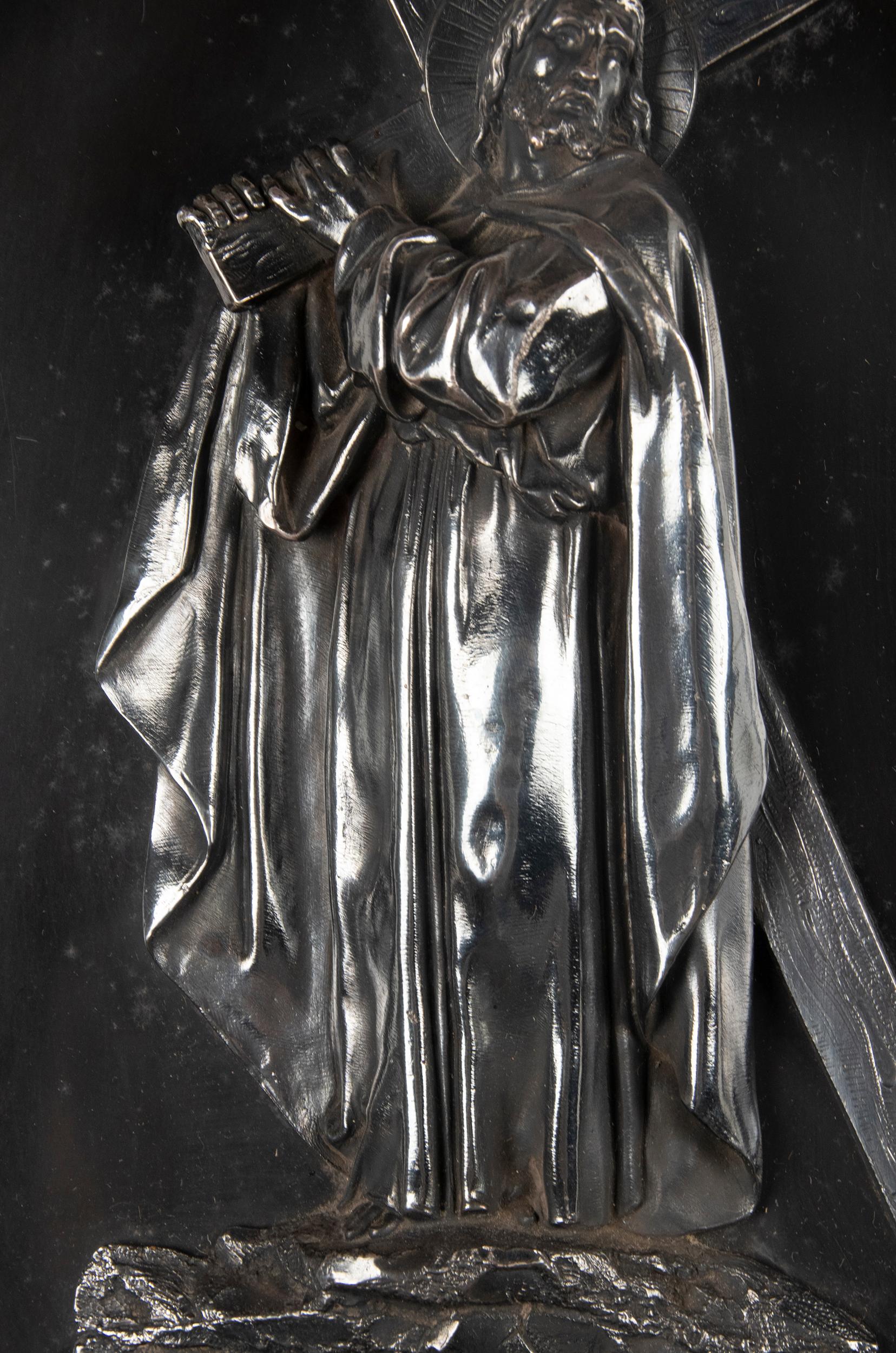 19th Century Holy Water Font Depicting Jesus Christ, Silver-Plated Brass 5