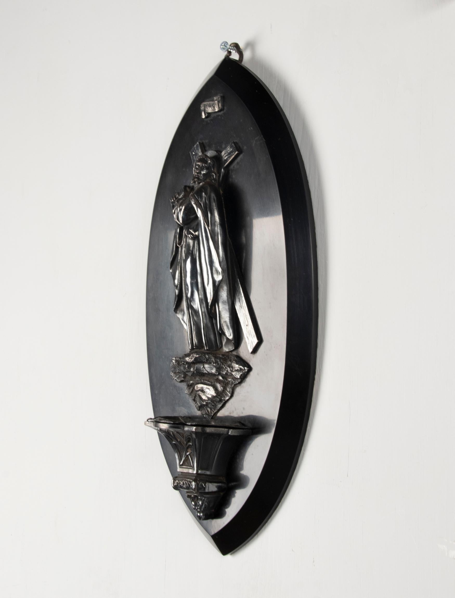 Late 19th Century 19th Century Holy Water Font Depicting Jesus Christ, Silver-Plated Brass
