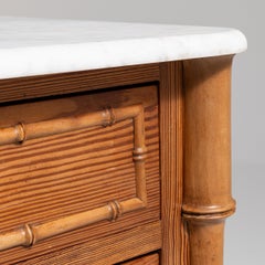 19th Century Honey Wood Faux Bamboo Chest of Drawers with Marble Top