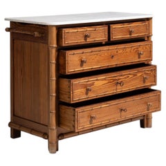 19th Century Honey Wood Faux Bamboo Chest of Drawers with Marble Top