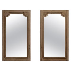 19th Century Honey Wood Pair of Carved Oak Mirrors