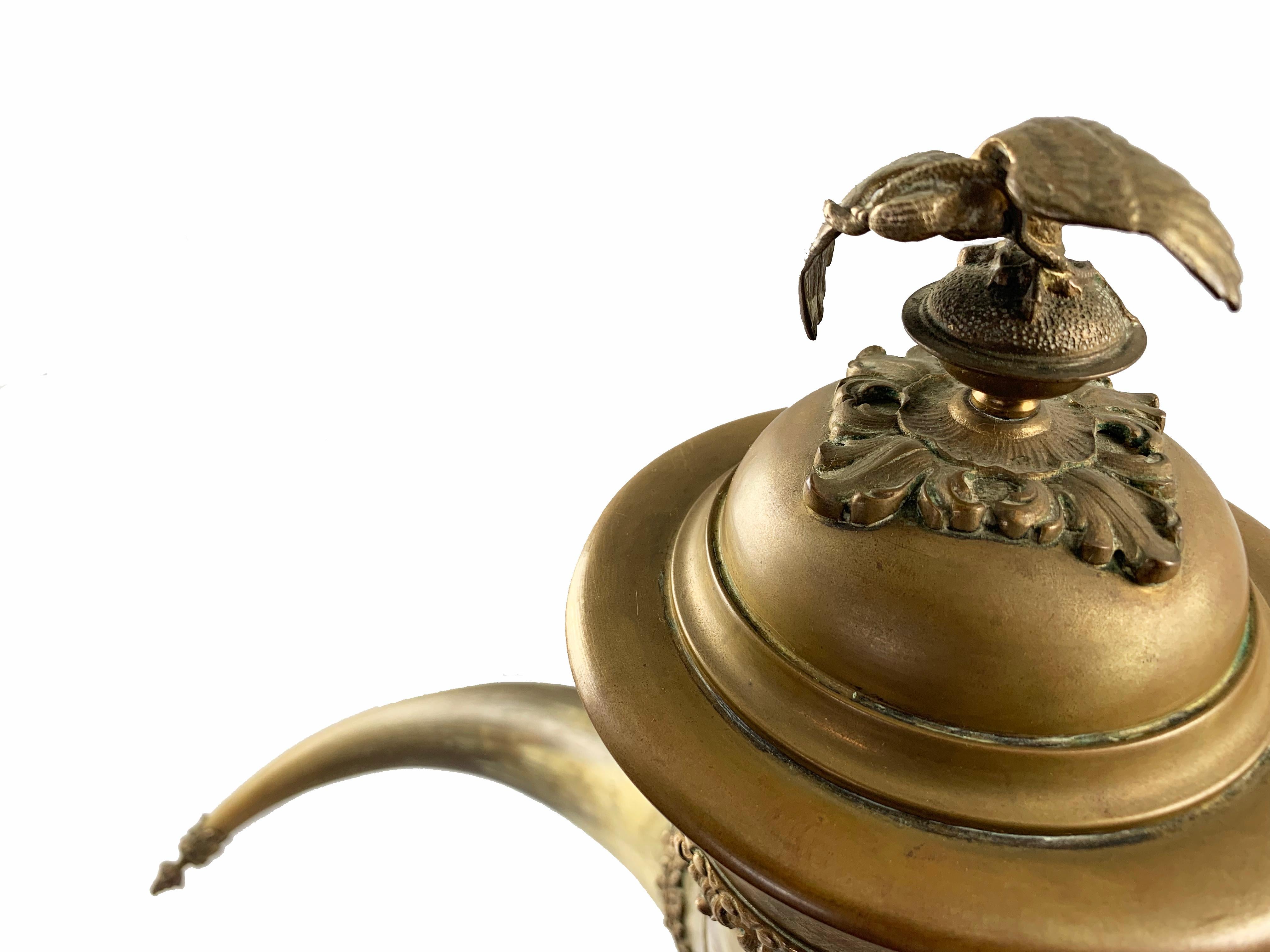 Hand-Crafted 19th Century Horn and gilt brass mounted Cornucopia with cover For Sale