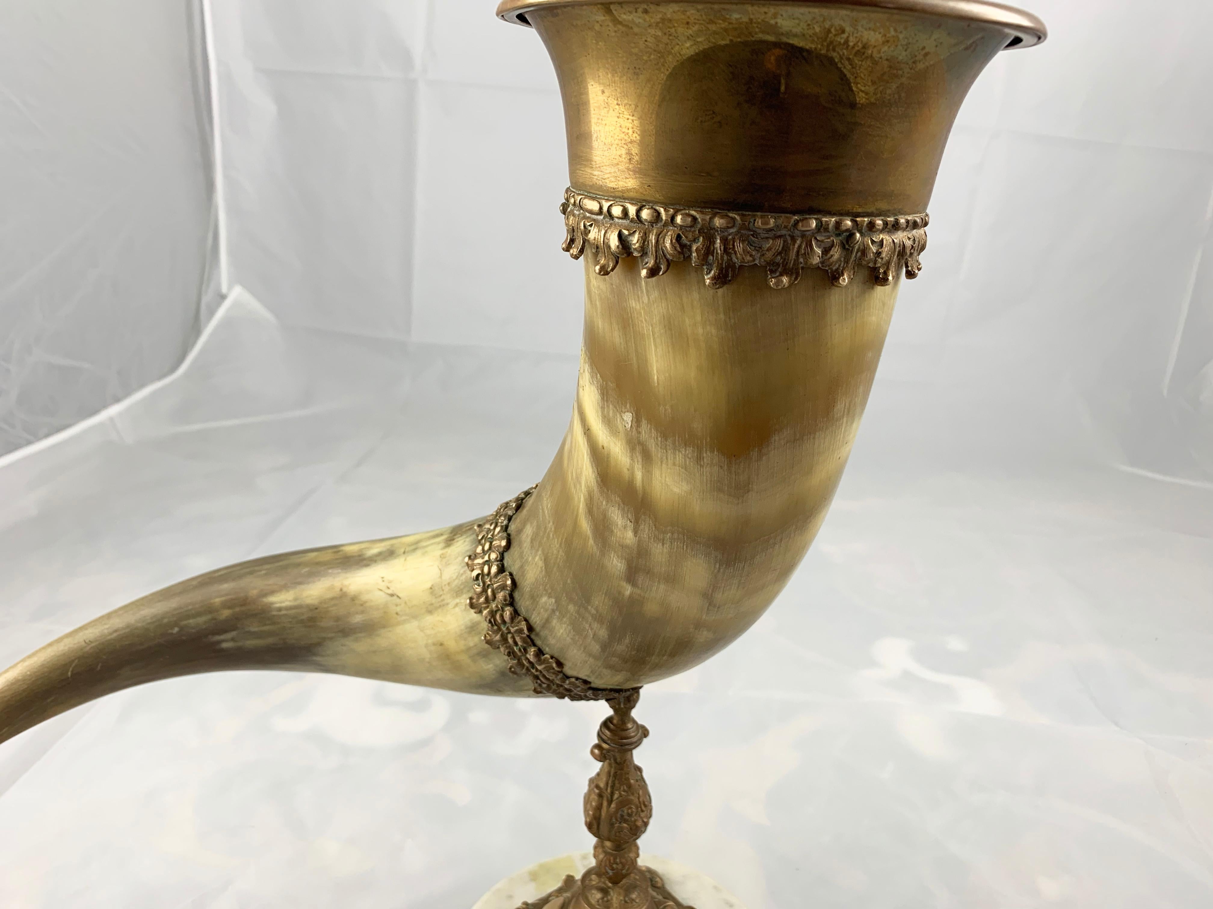 Bone 19th Century Horn and gilt brass mounted Cornucopia with cover For Sale