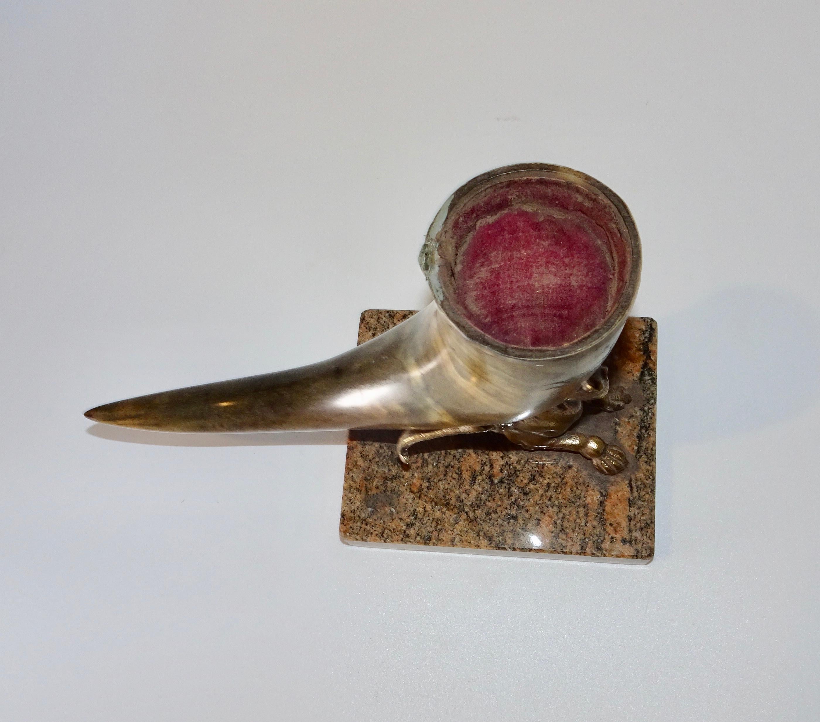19th Century Horn and Silver Quill Holder with Unicorn Figure on Marble Base For Sale 9
